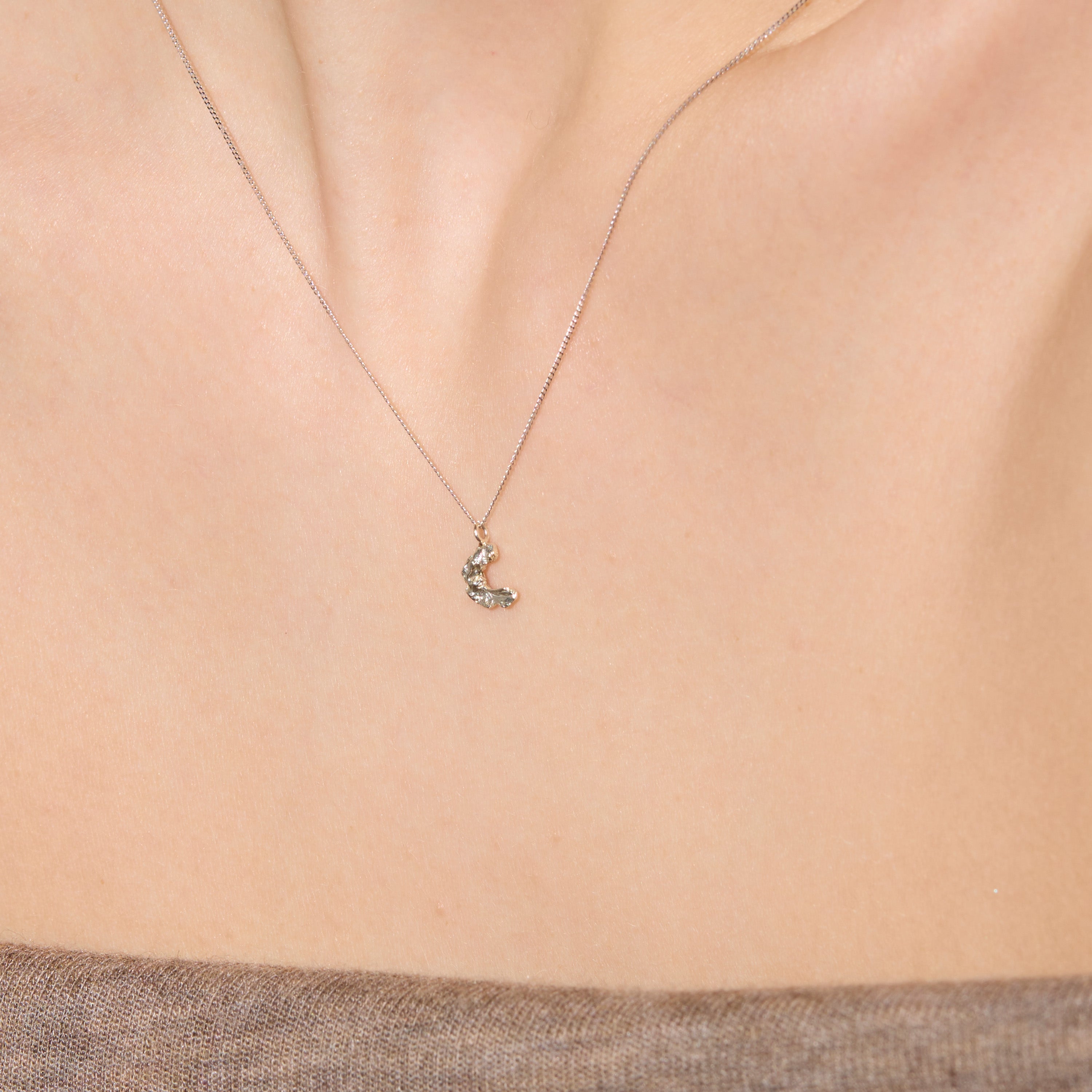 C Mini Alphabet White Gold Necklace