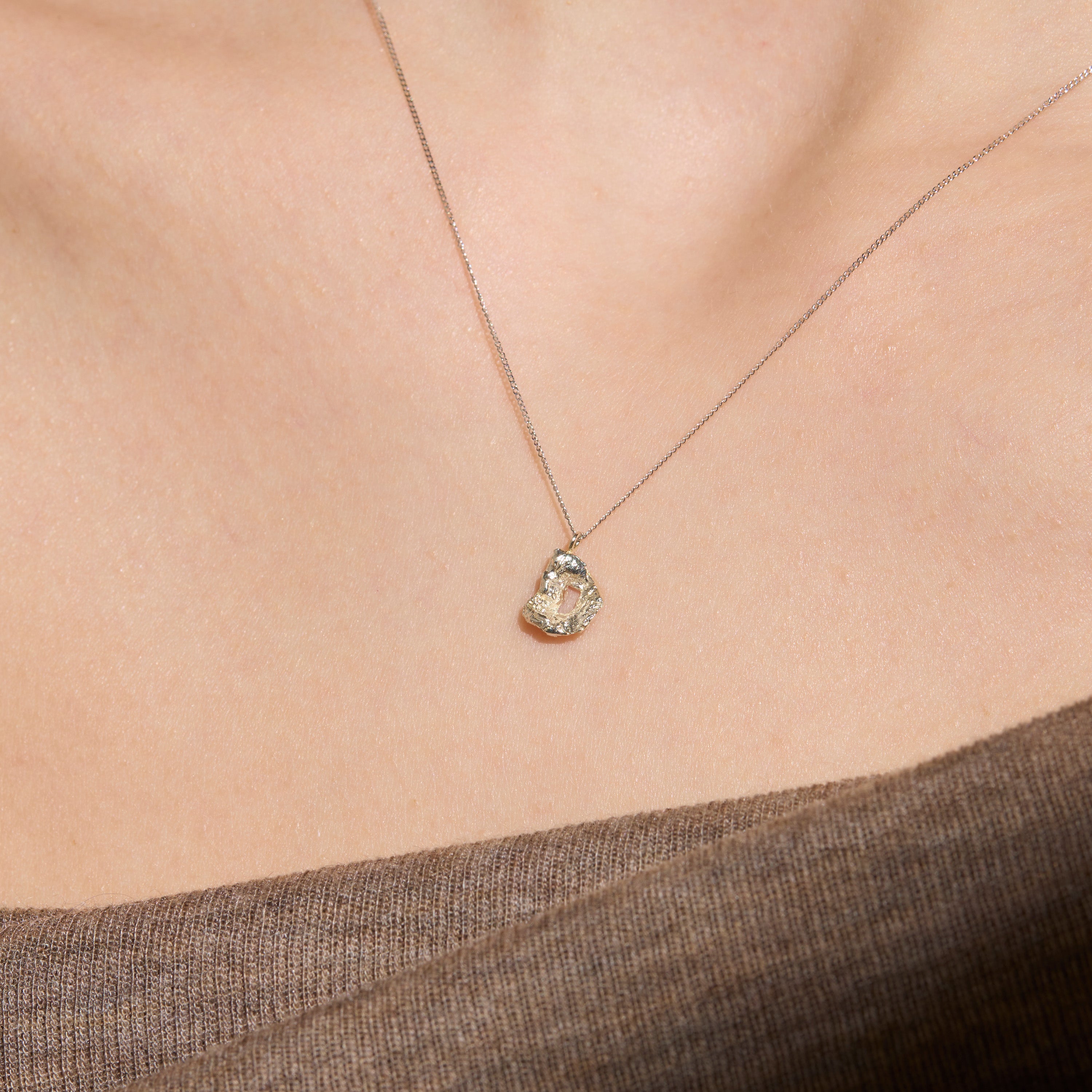 D Mini Alphabet White Gold Necklace