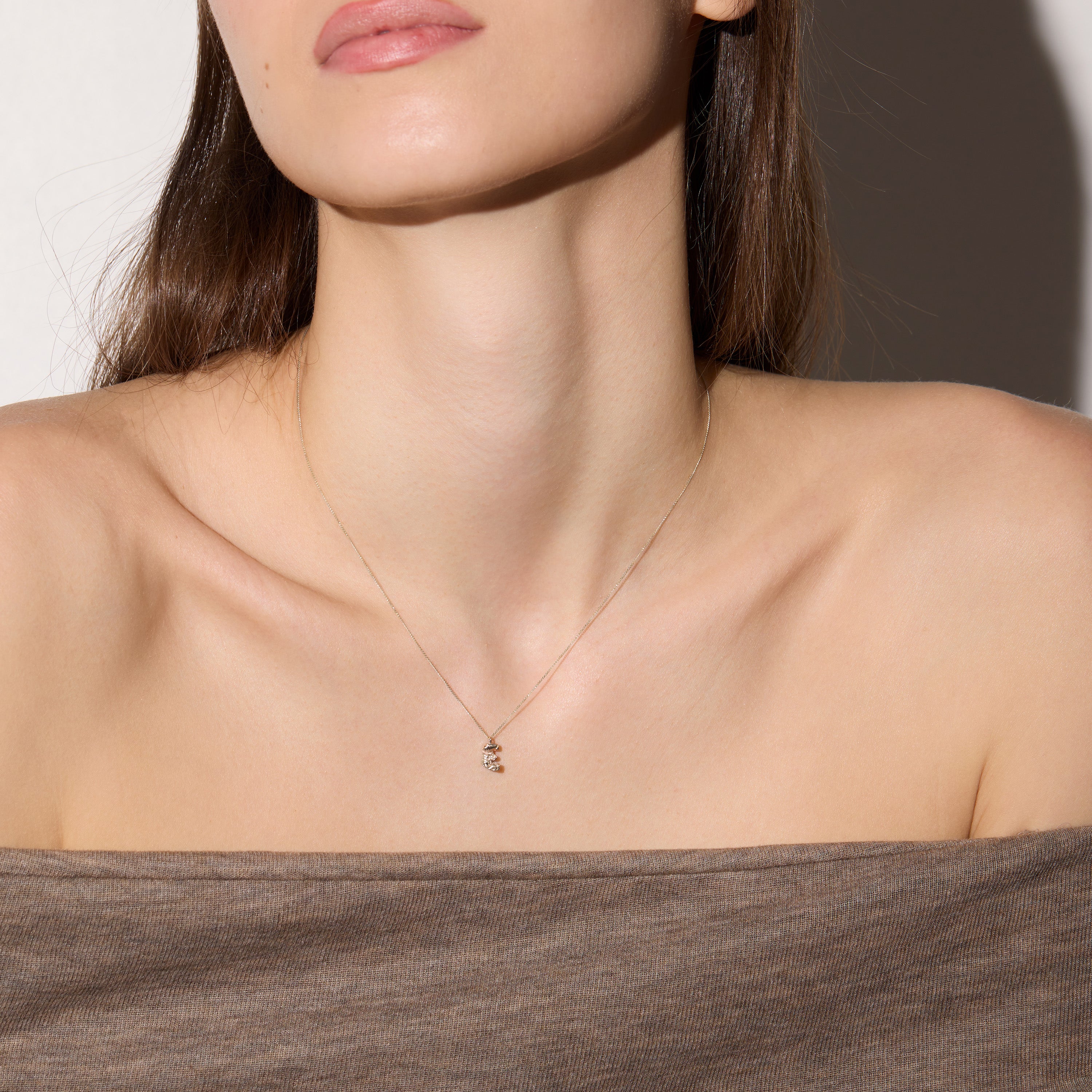 E Mini Alphabet White Gold Necklace