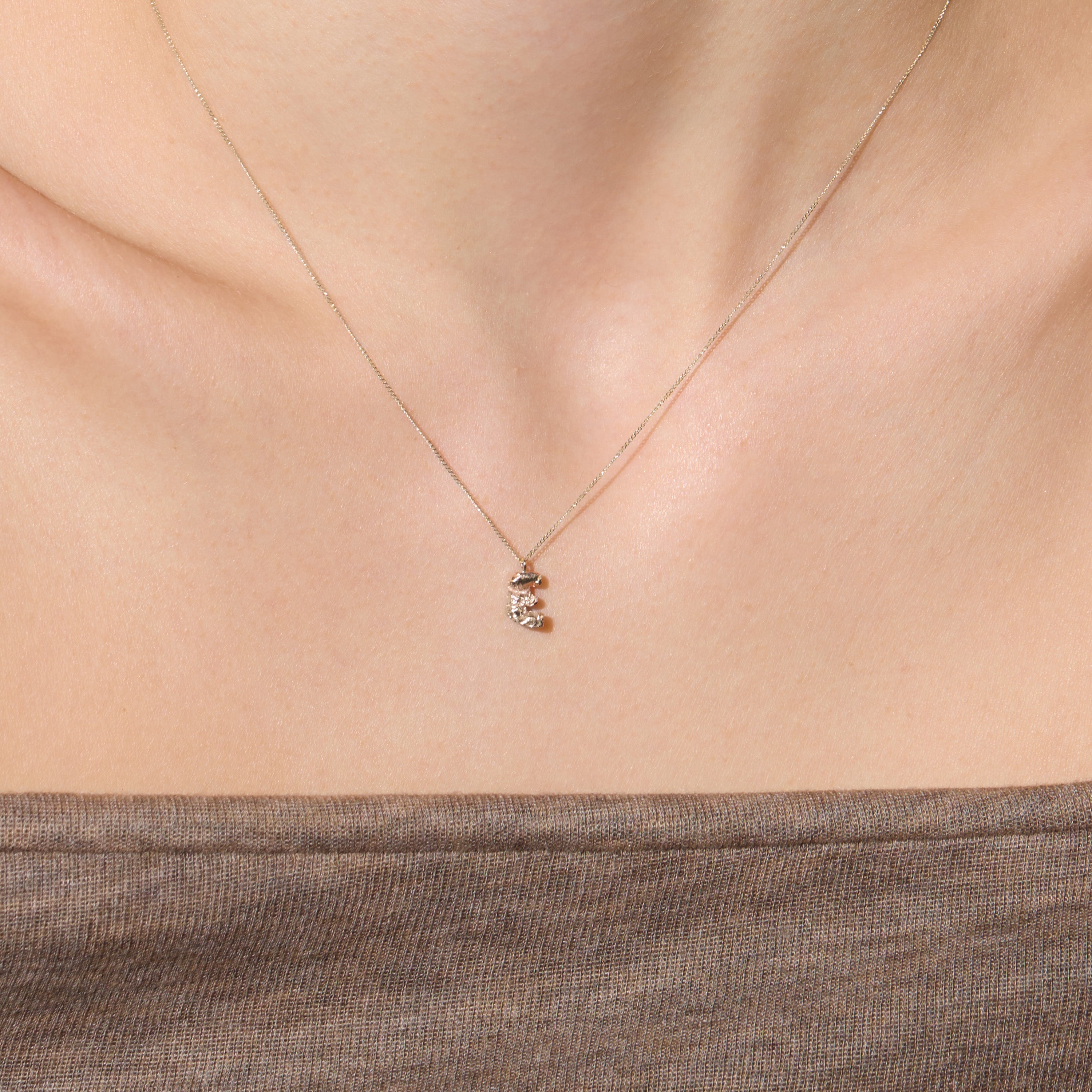 E Mini Alphabet White Gold Necklace