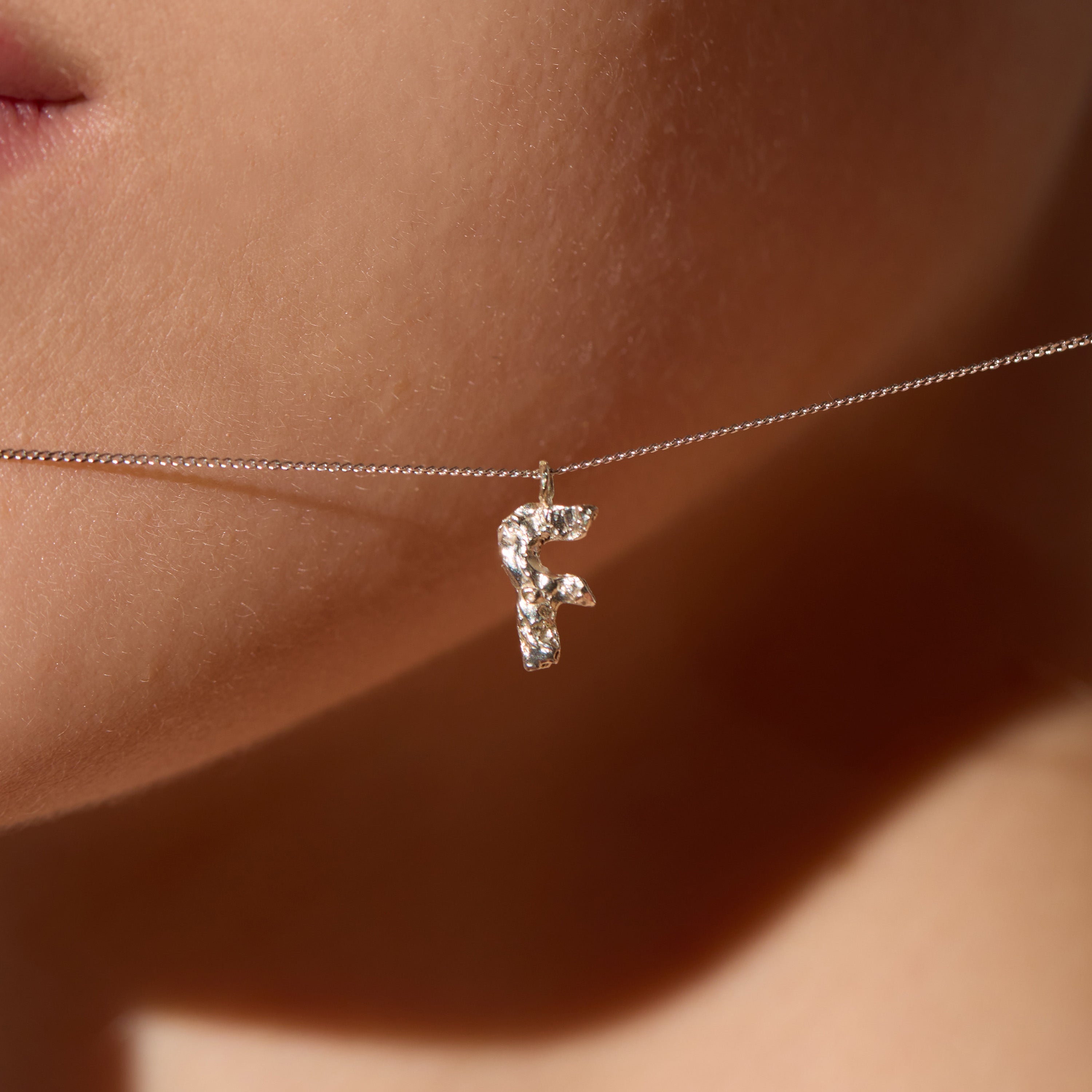 F Mini Alphabet White Gold Necklace