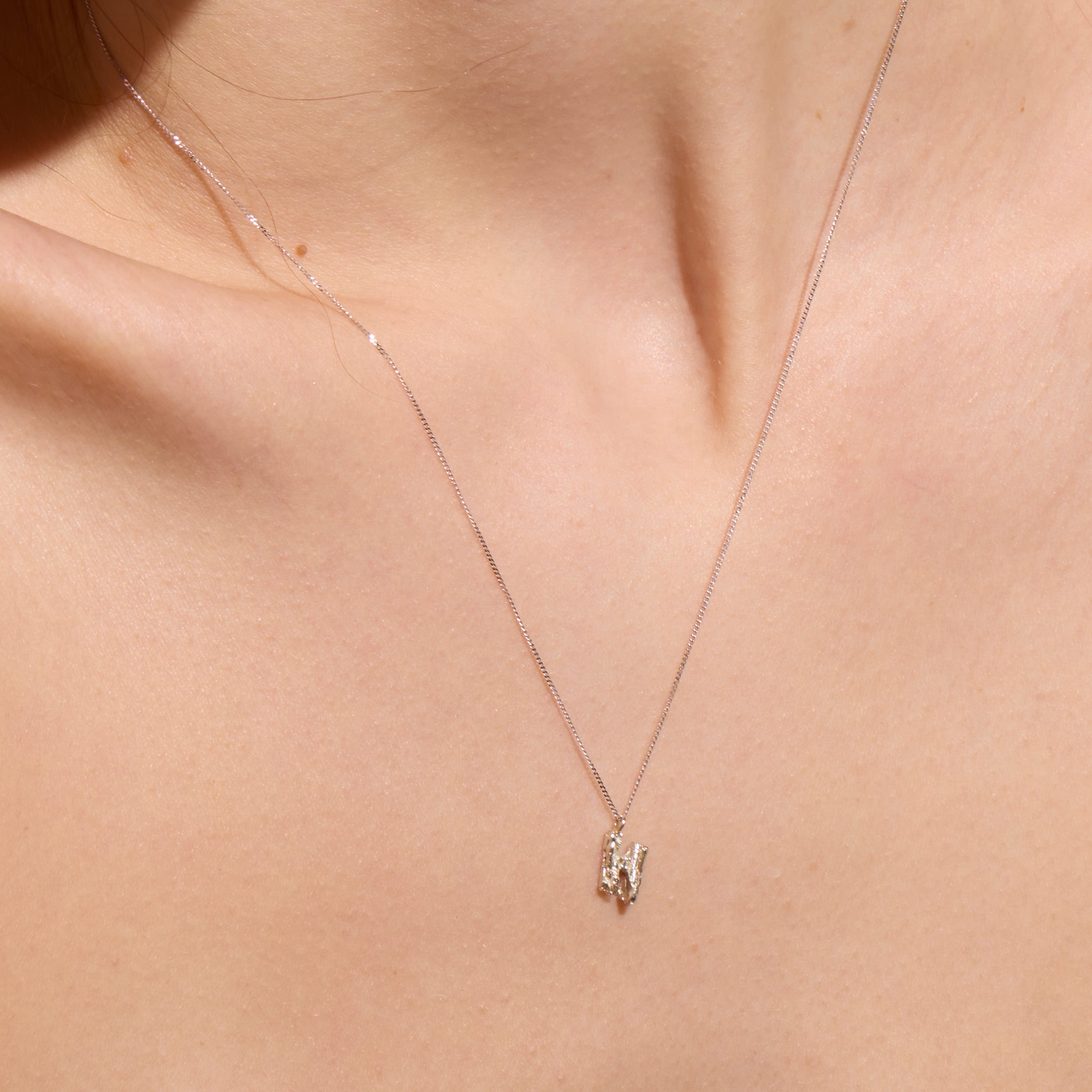 H Mini Alphabet White Gold Necklace