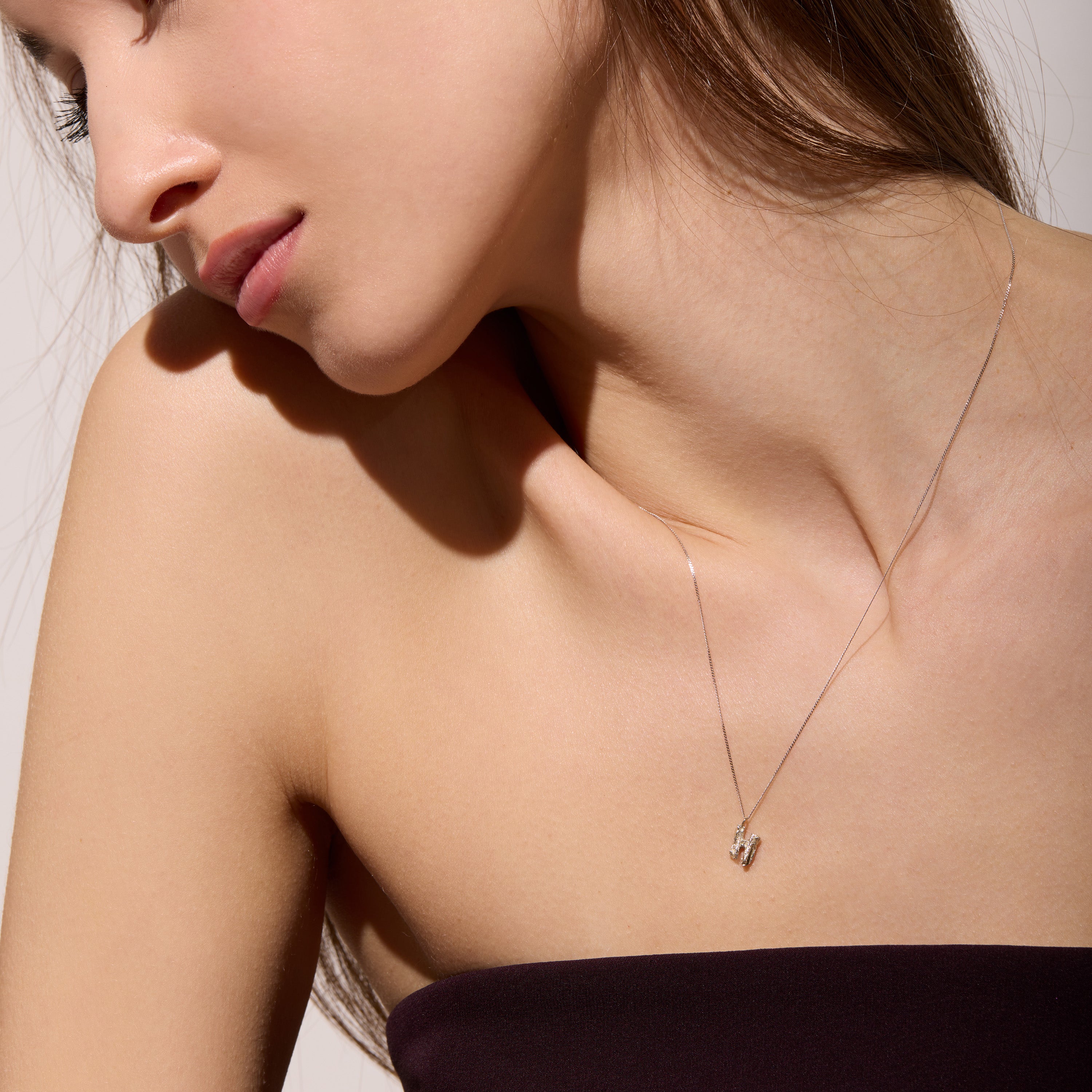 H Mini Alphabet White Gold Necklace