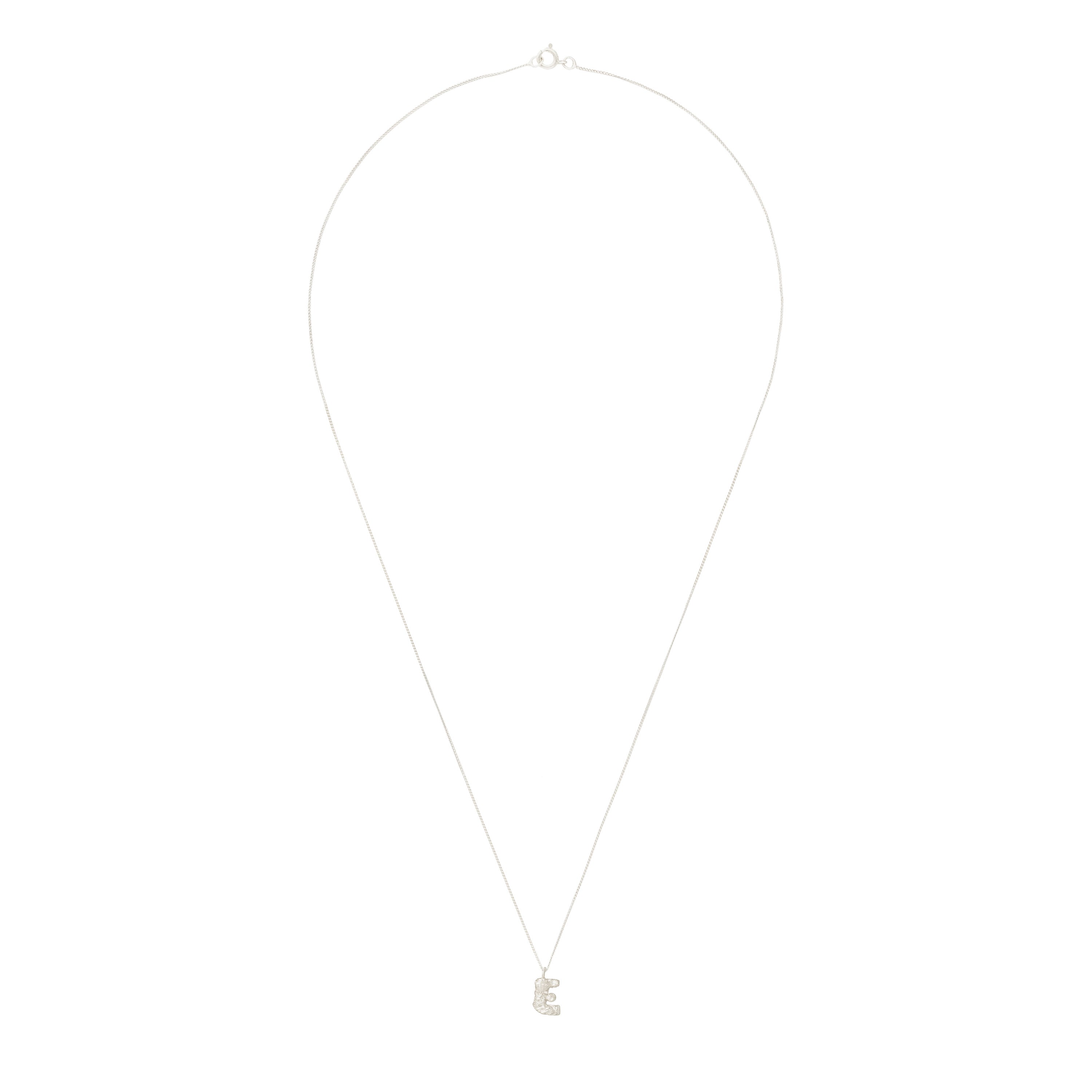 E Mini Alphabet White Gold Necklace