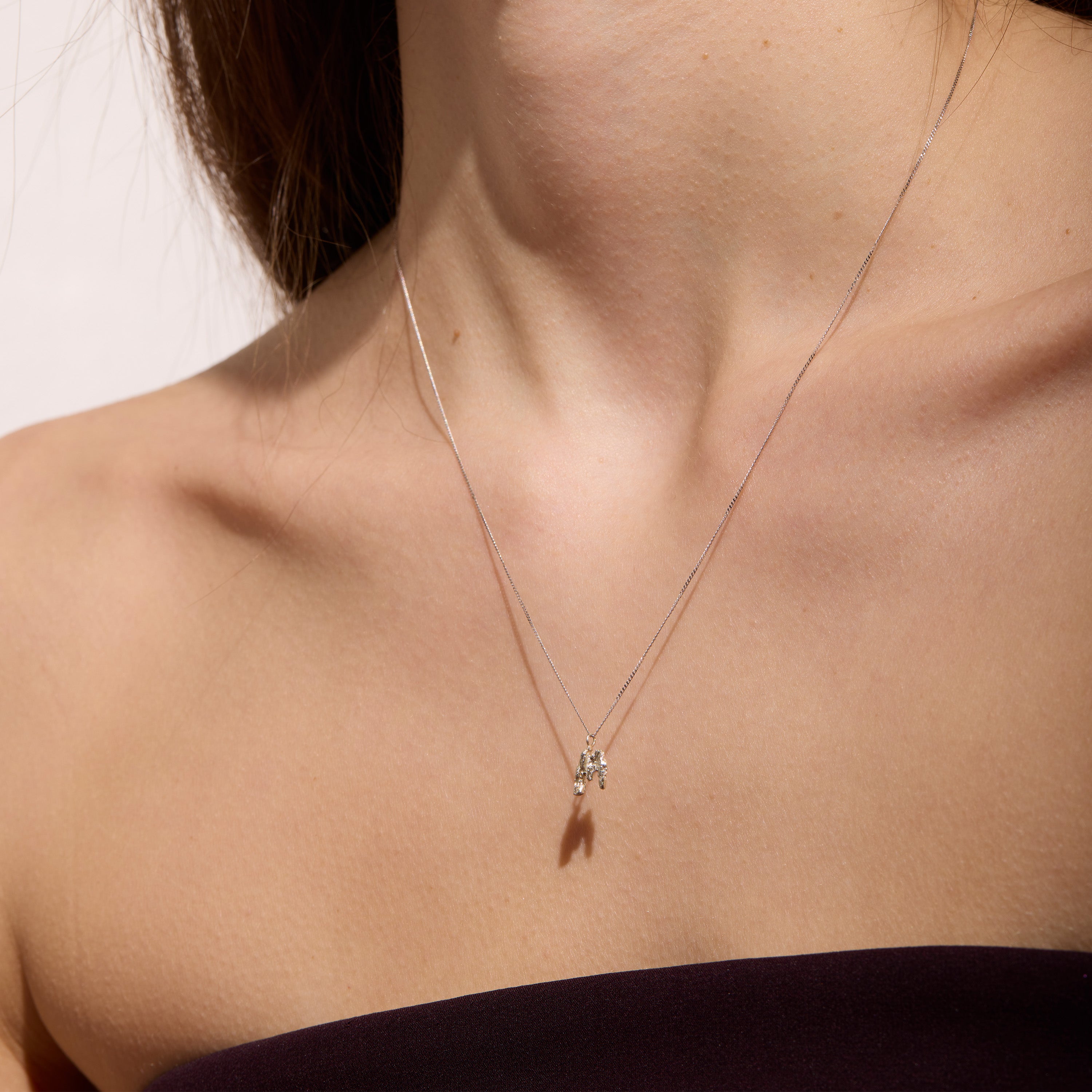 M Mini Alphabet White Gold Necklace