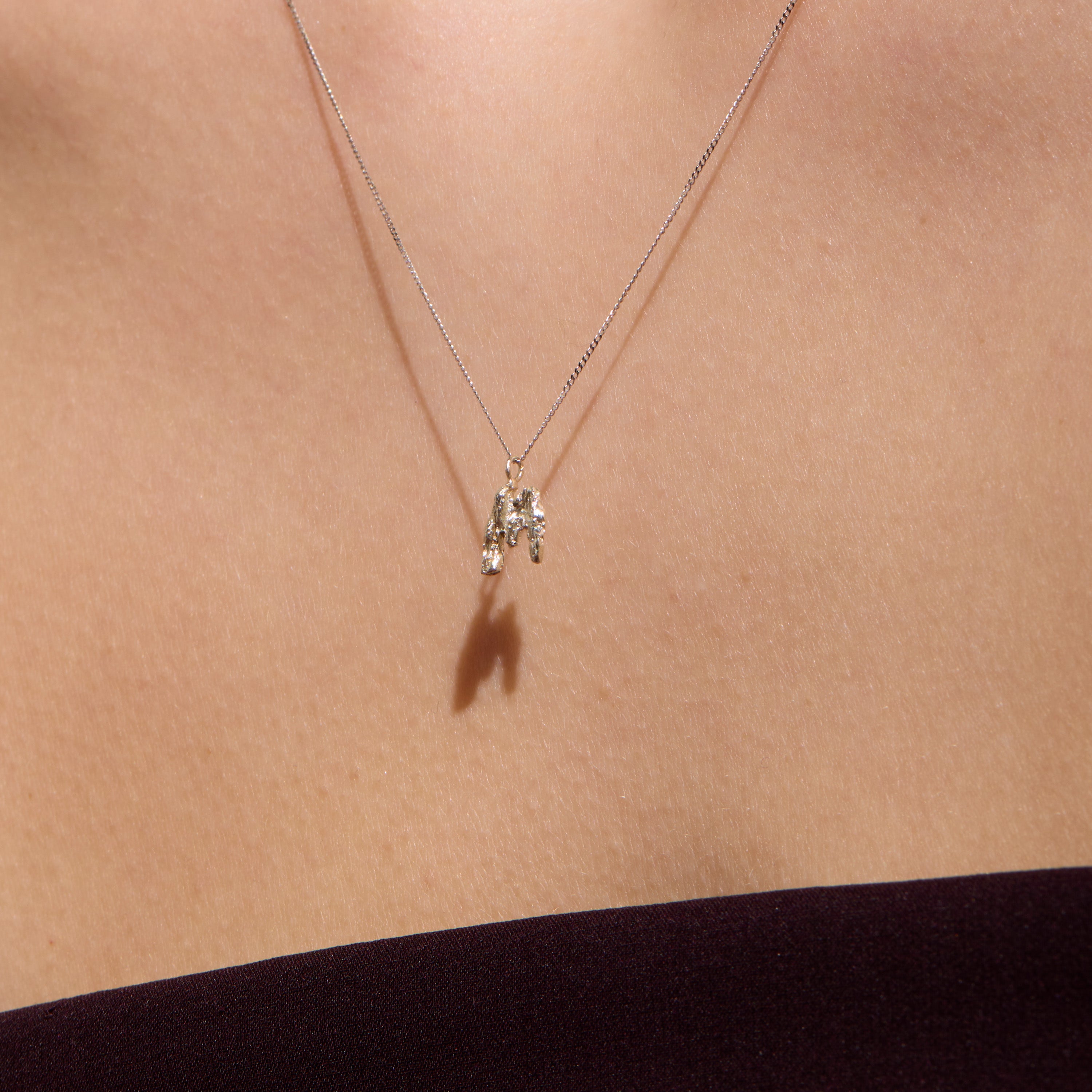 M Mini Alphabet White Gold Necklace