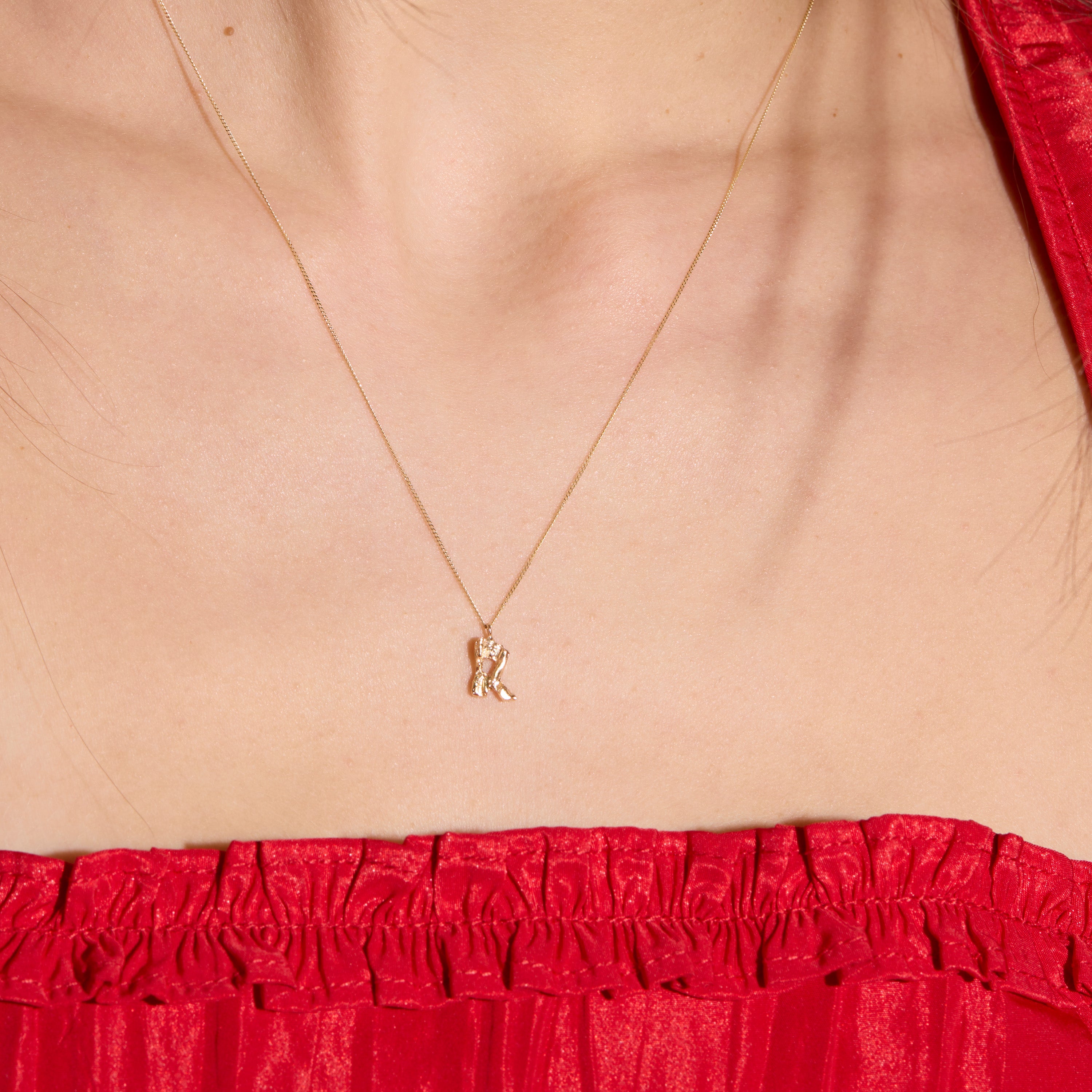 R Mini Alphabet Gold Necklace
