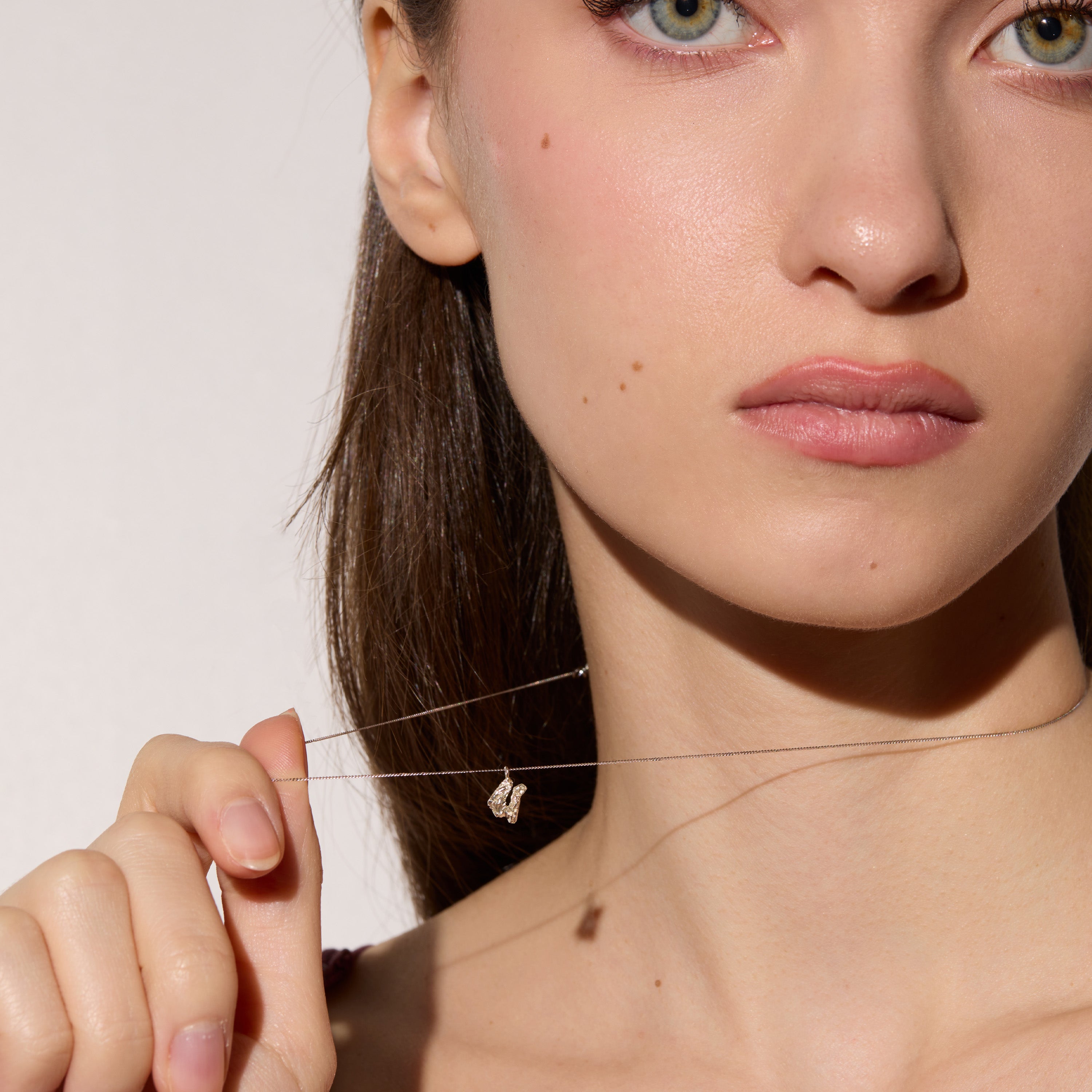 U Mini Alphabet White Gold Necklace