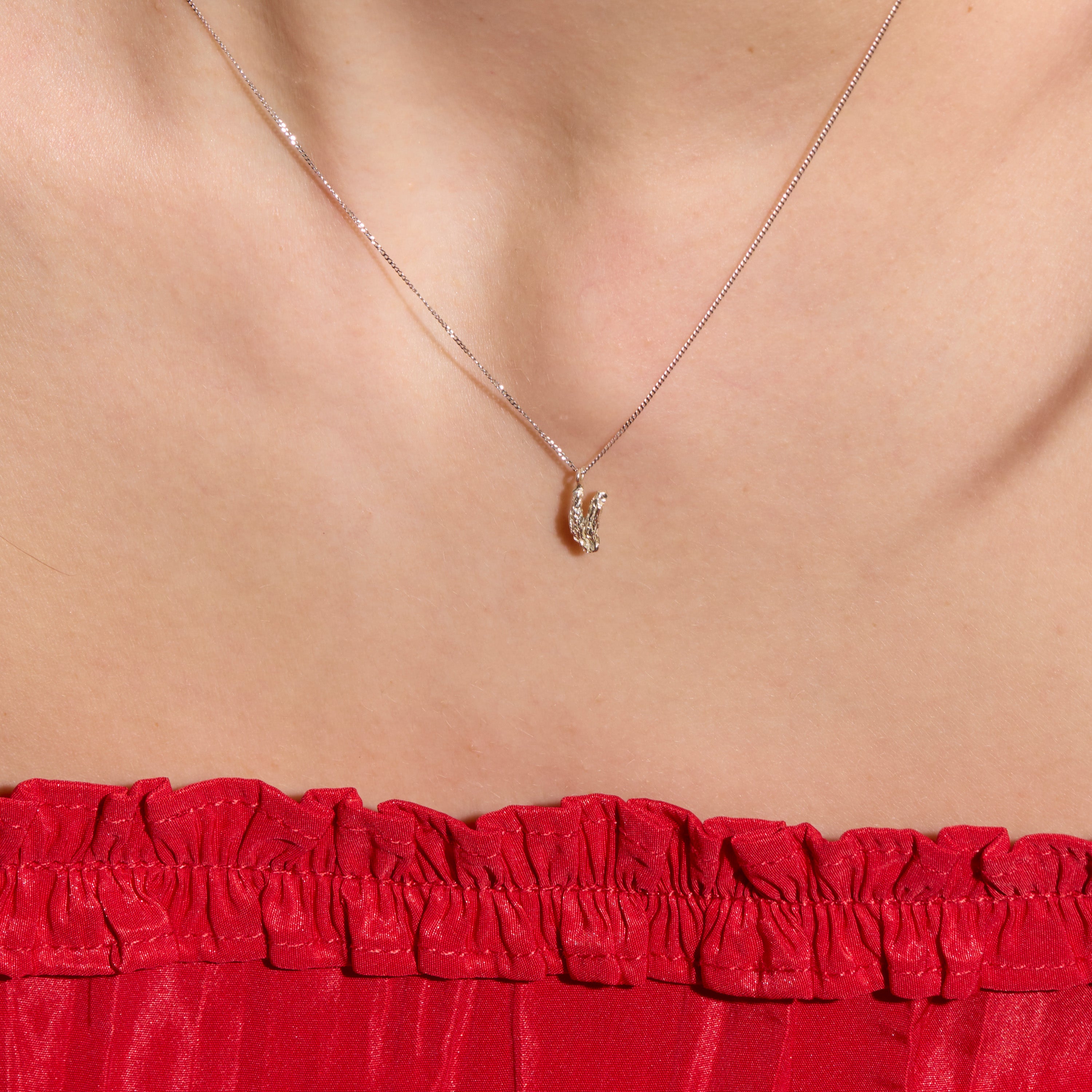 V Mini Alphabet White Gold Necklace