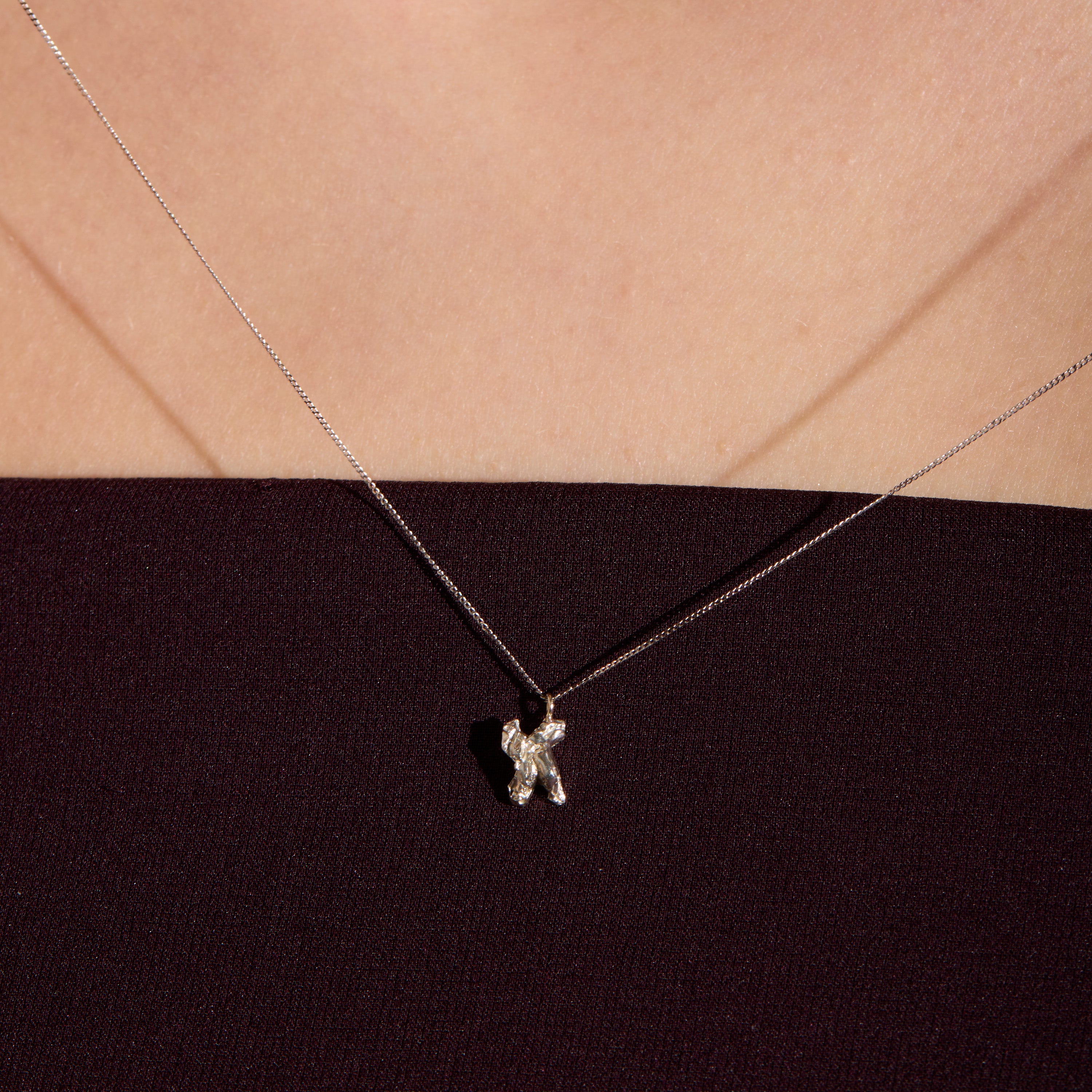 X Mini Alphabet White Gold Necklace