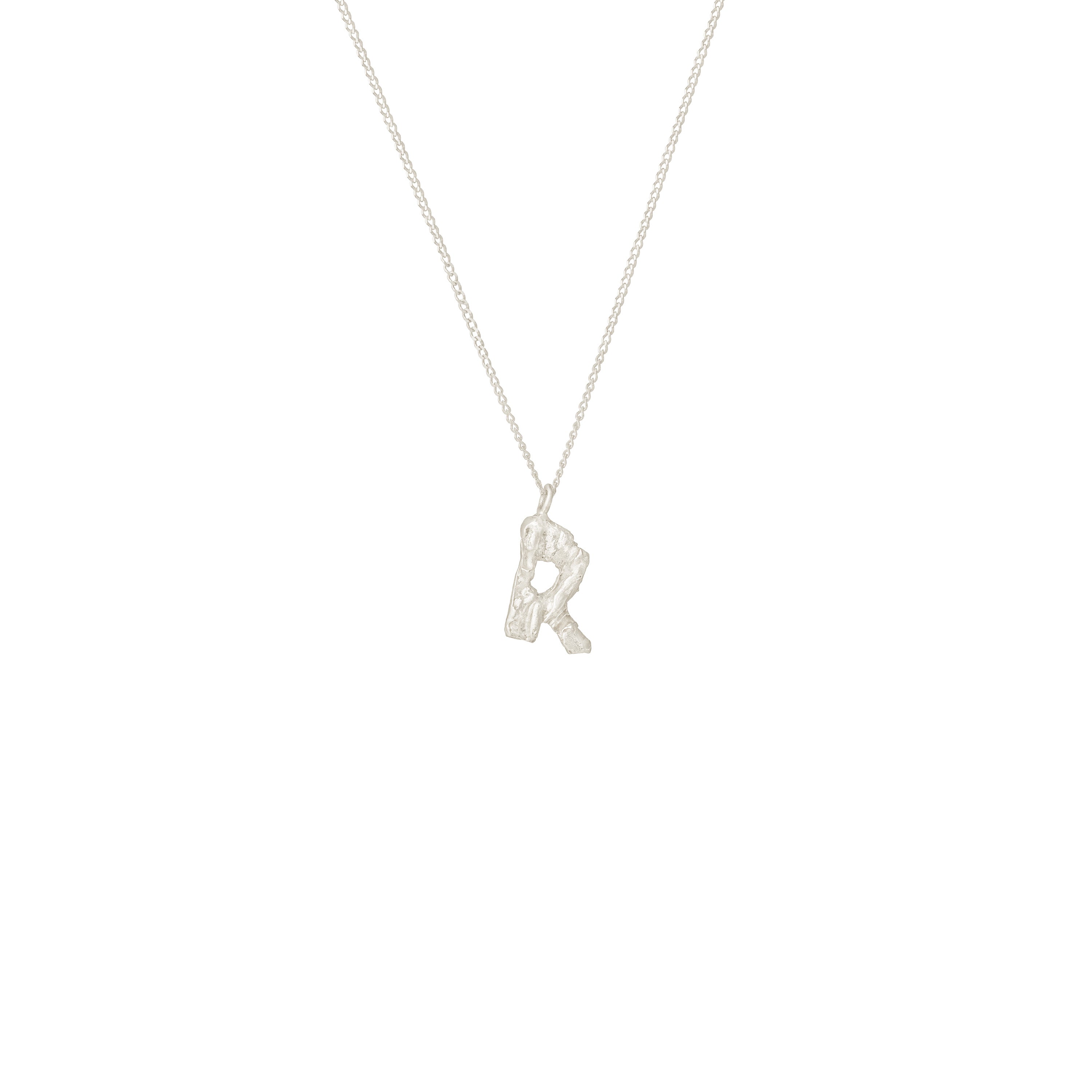 R Mini Alphabet White Gold Necklace