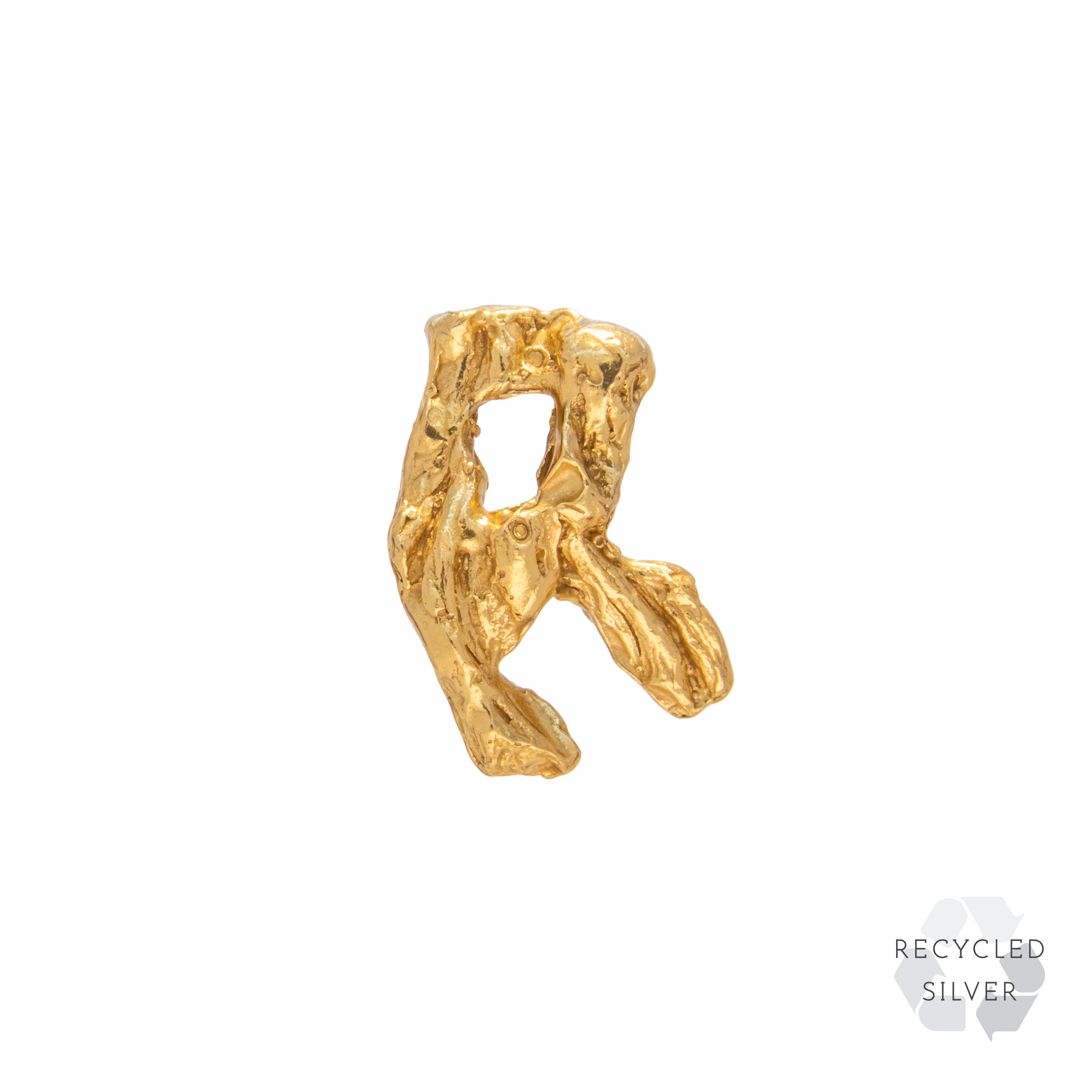 R Alphabet Recycled Silver Stud Earring