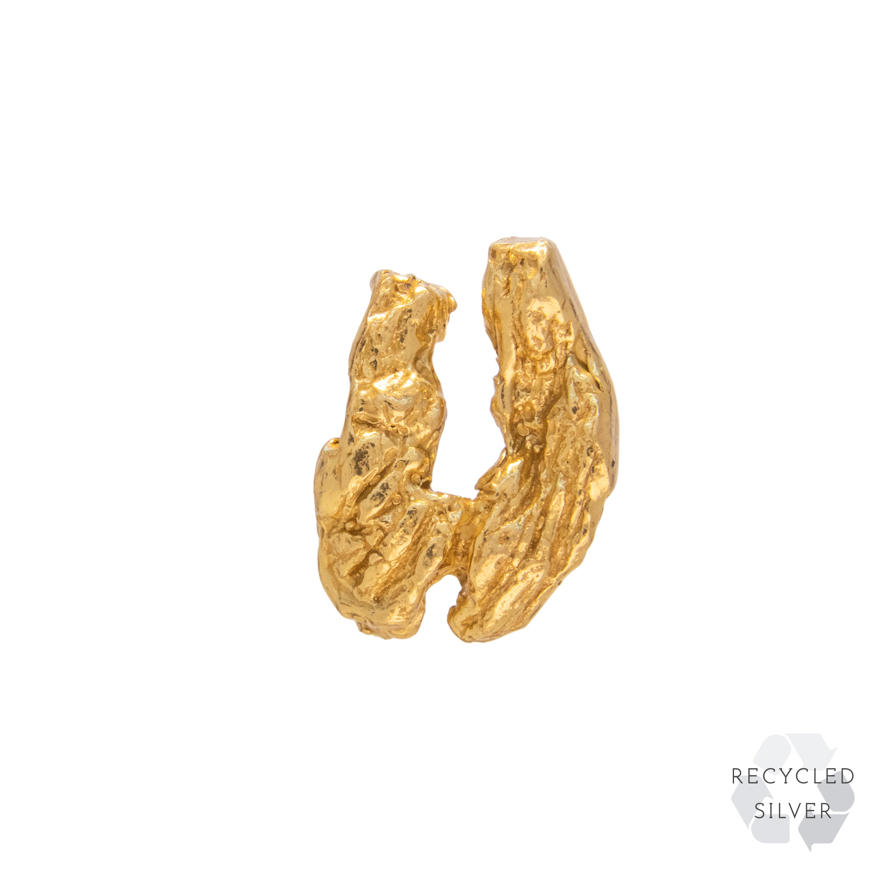 U Alphabet Recycled Silver Stud Earring