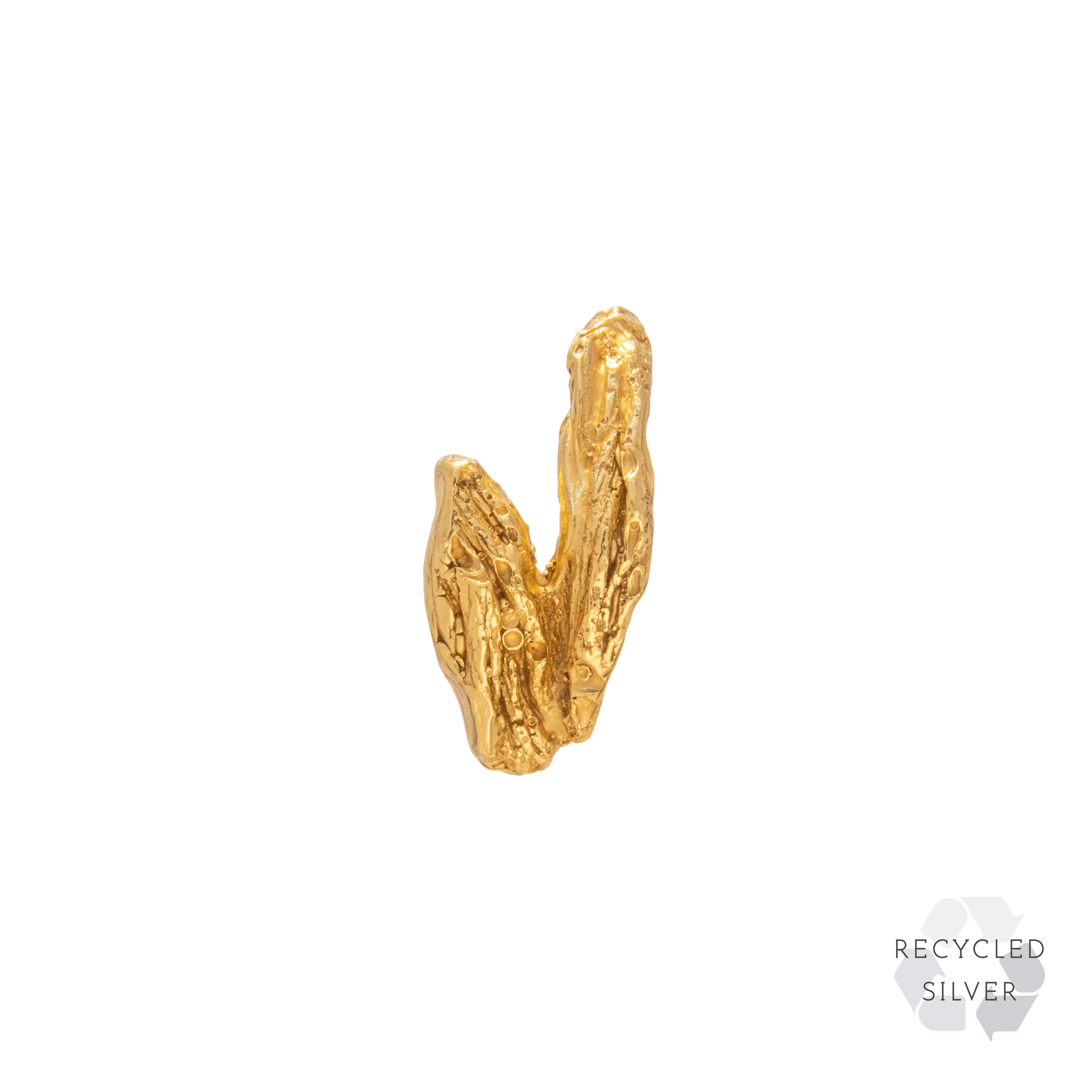 V Alphabet Recycled Silver Stud Earring