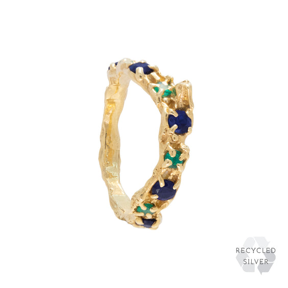 Alba Sapphire Emerald Recycled Silver Ring