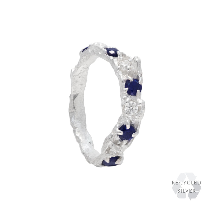 Alba Sapphire Moissanite Argenti Recycled Silver Ring