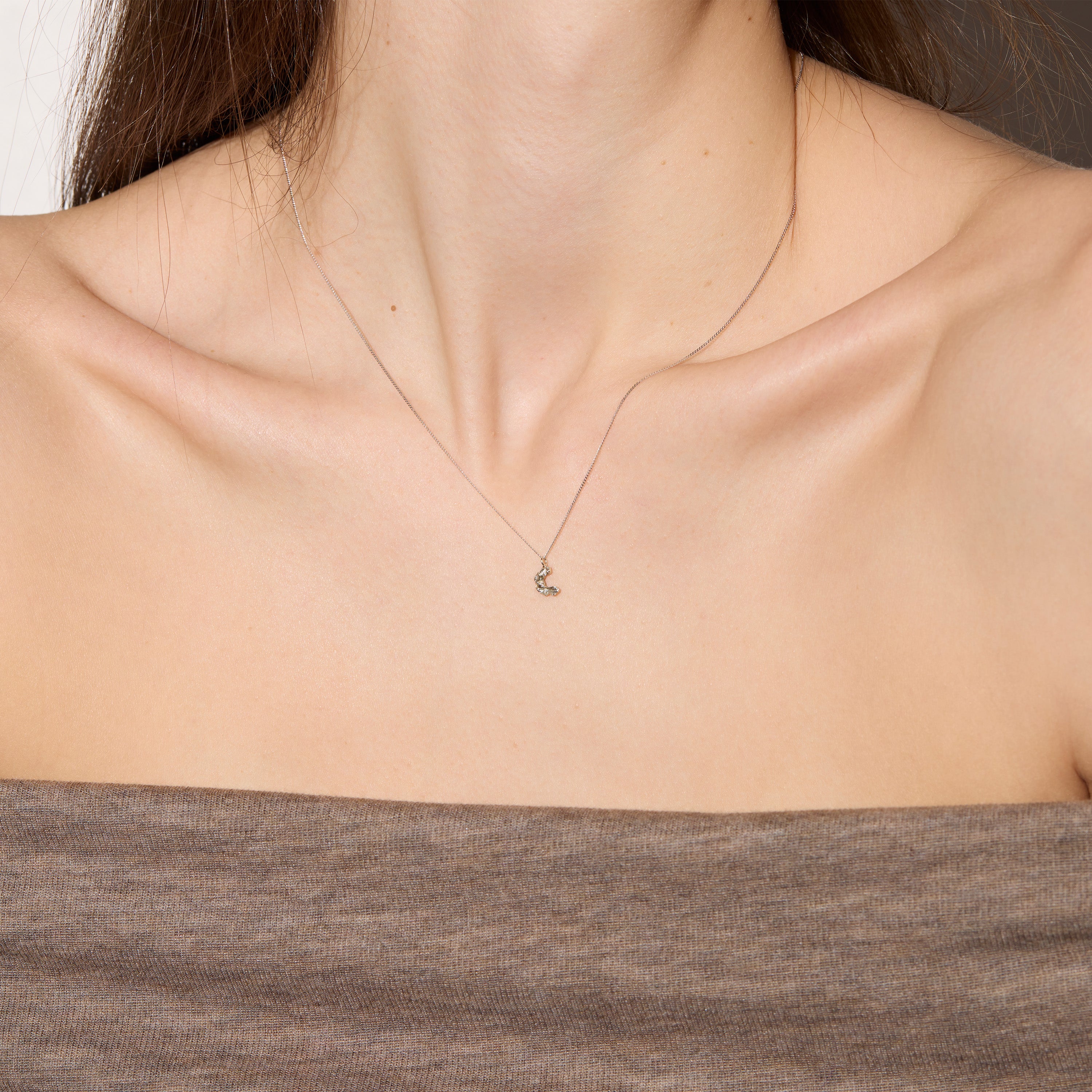 C Mini Alphabet White Gold Necklace