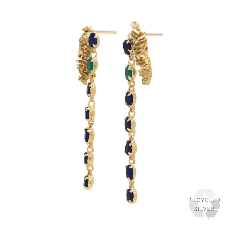 Delica Sapphire Emerald Recycled Silver Earrings