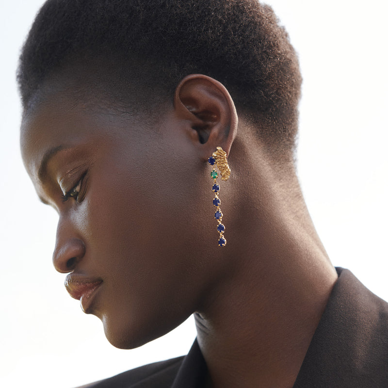 Delica Sapphire Emerald Recycled Silver Earrings