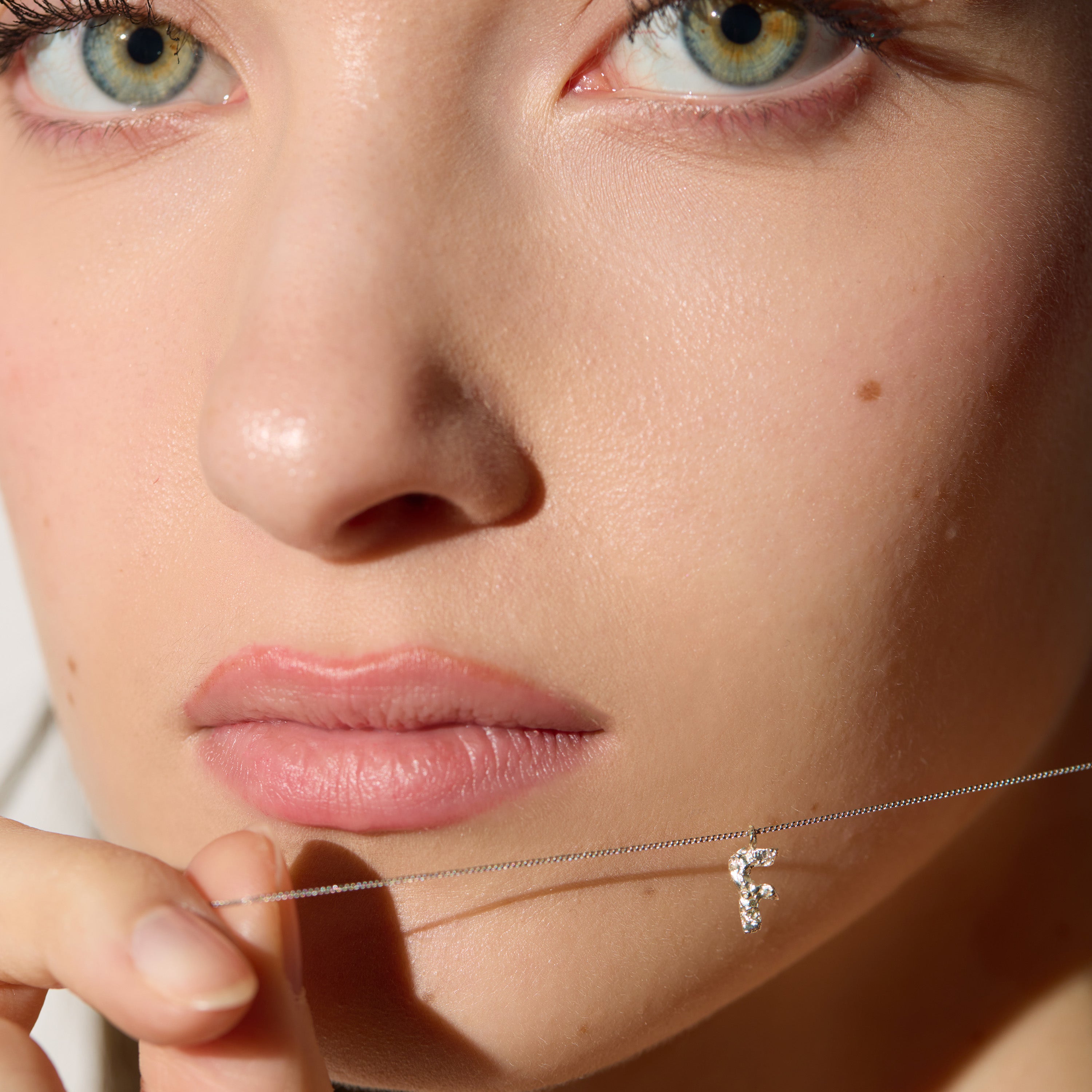 F Mini Alphabet White Gold Necklace