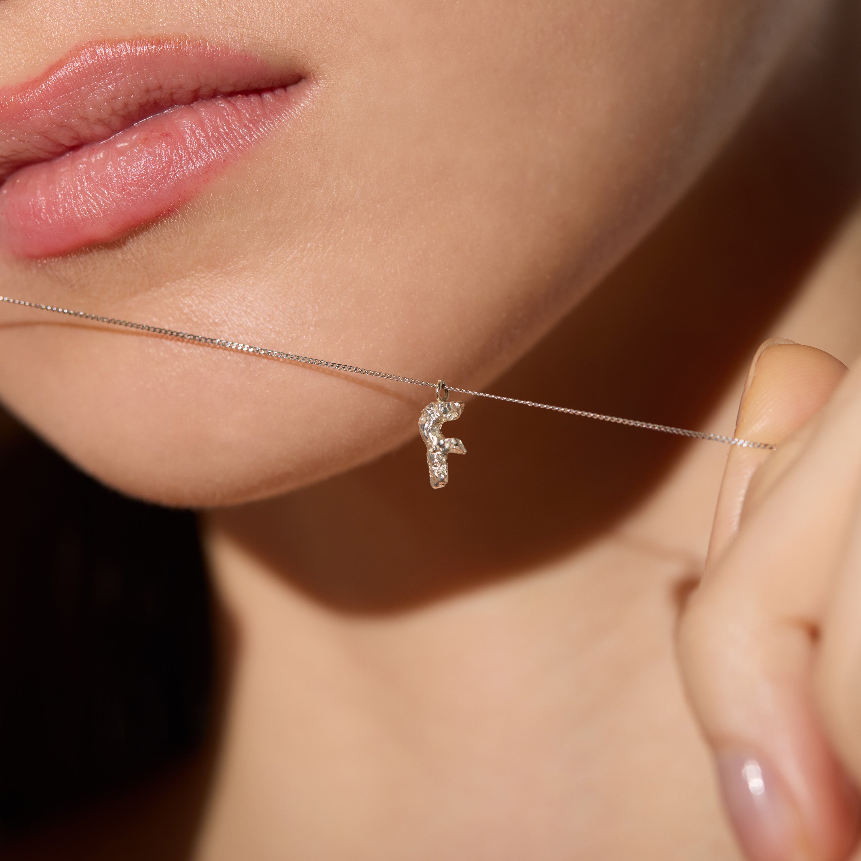 F Mini Alphabet White Gold Necklace