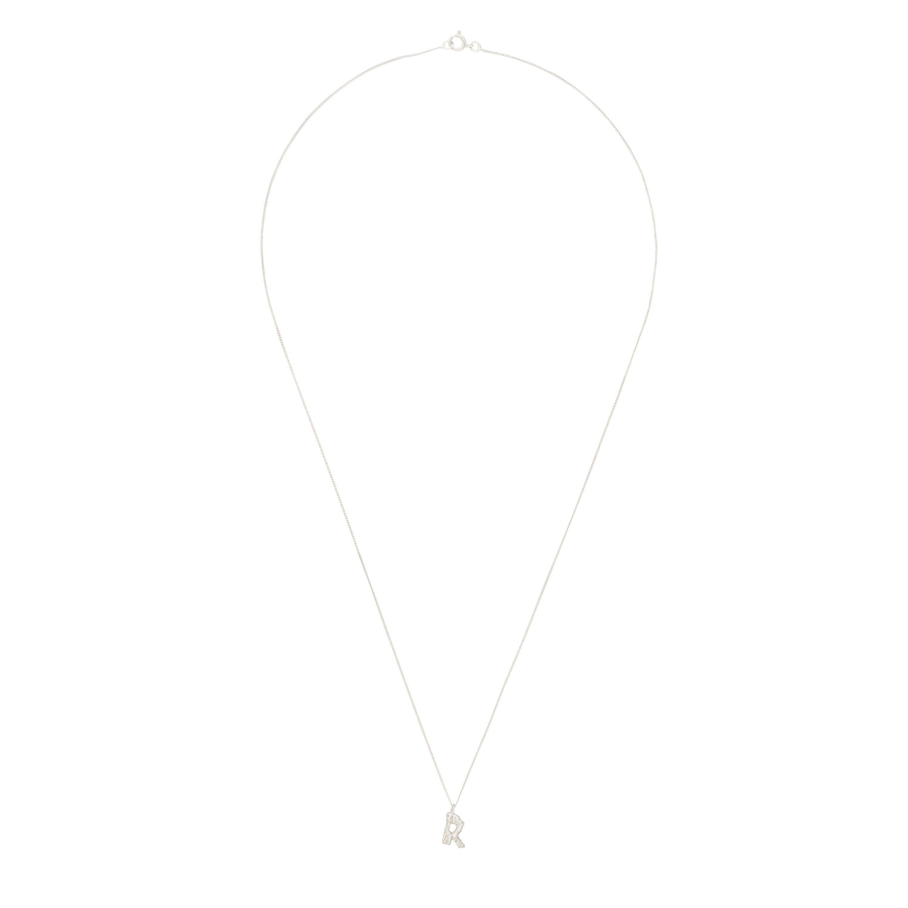 R Mini Alphabet White Gold Necklace