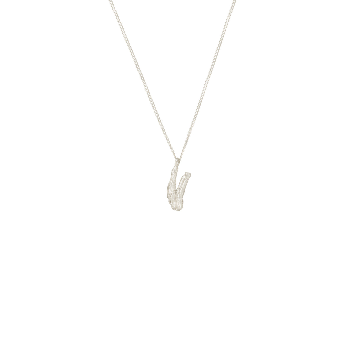 V Mini Alphabet White Gold Necklace