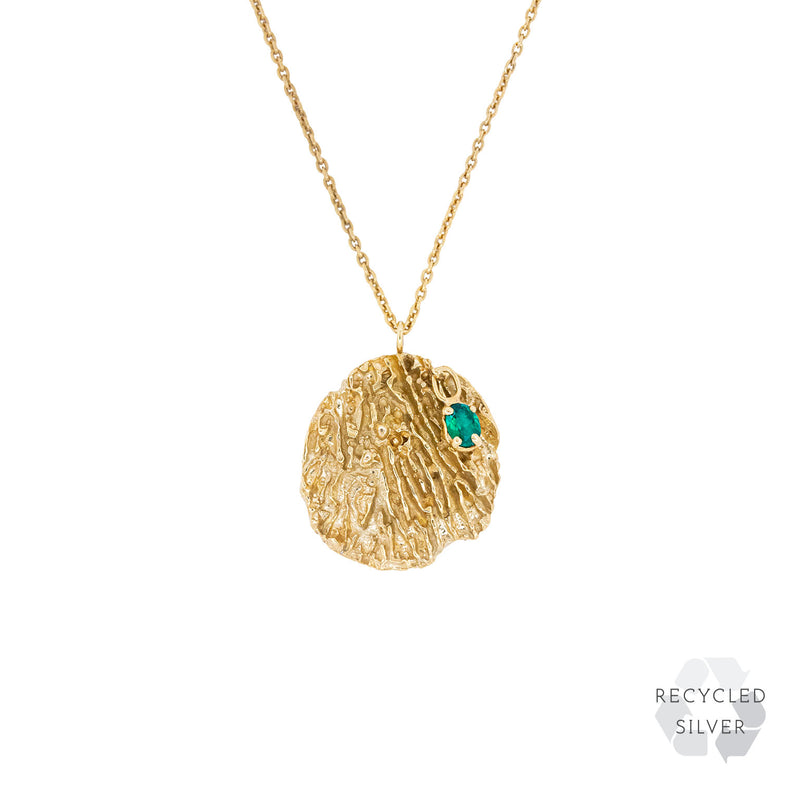 Maitake Emerald Recycled Silver Medallion Necklace