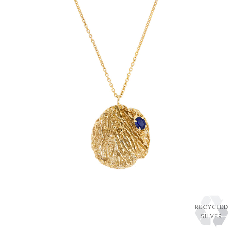 Maitake Sapphire Recycled Silver Medallion Necklace