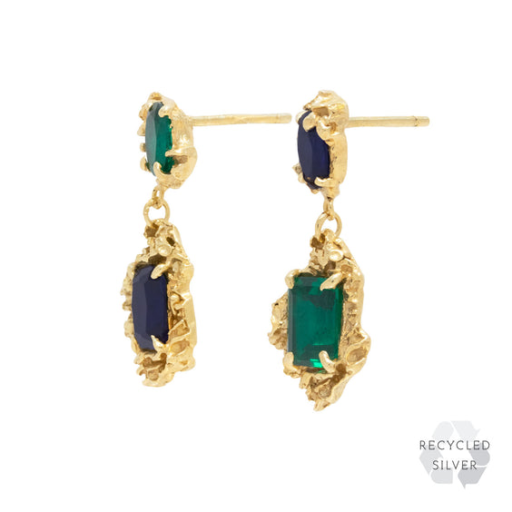 Rina Sapphire Emerald Recycled Silver Earrings