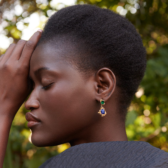 Rina Sapphire Emerald Recycled Silver Earrings