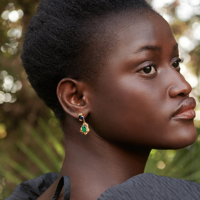 Rina Sapphire Emerald Recycled Silver Earrings