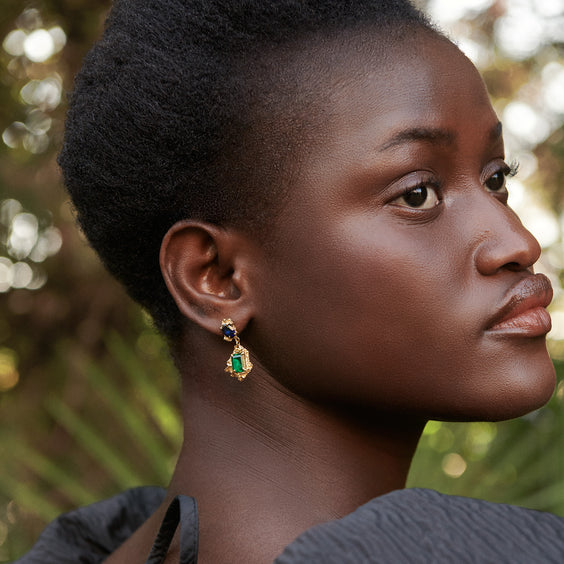 Rina Sapphire Emerald Recycled Silver Earrings