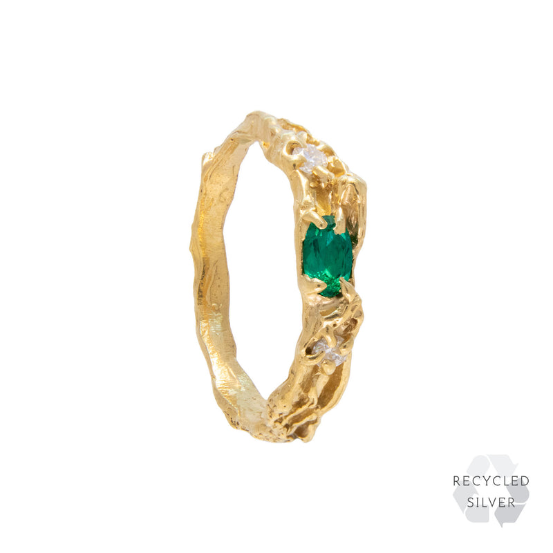 Rosea Emerald Moissanite Recycled Silver Ring