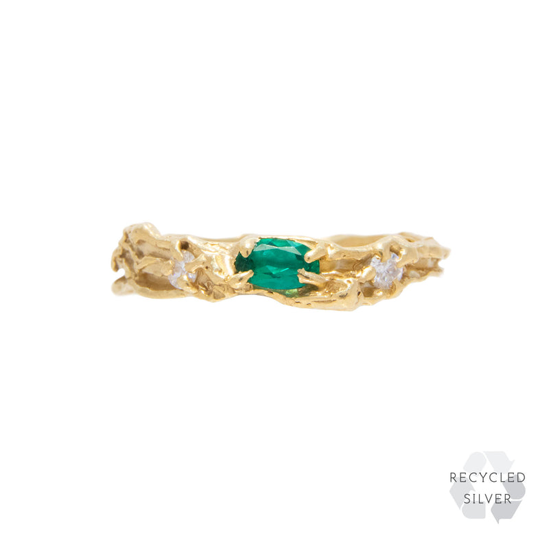 Rosea Emerald Moissanite Recycled Silver Ring