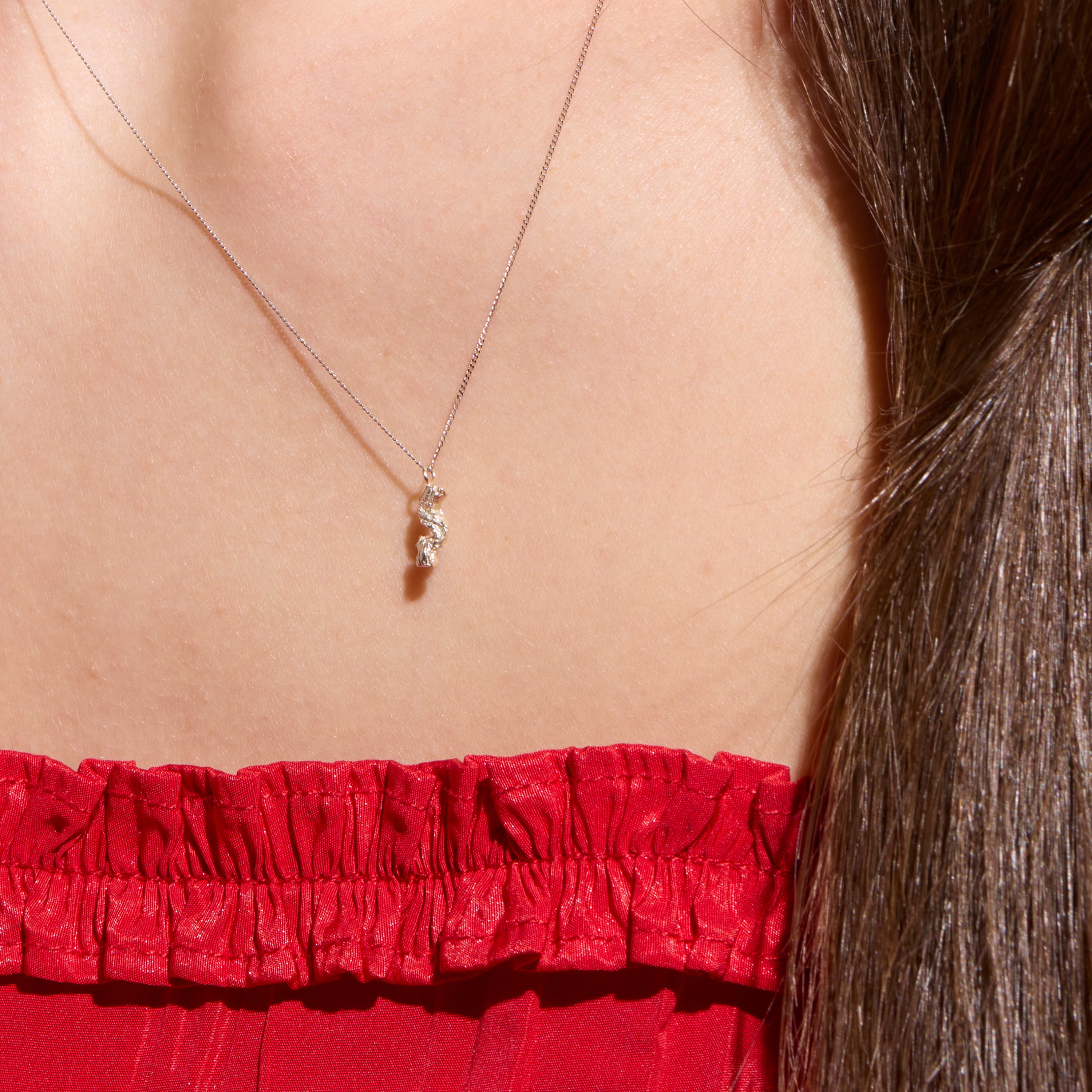 S Mini Alphabet White Gold Necklace