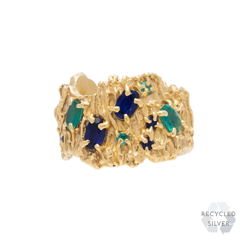 Shiitake Sapphire Emerald Recycled Silver Ring
