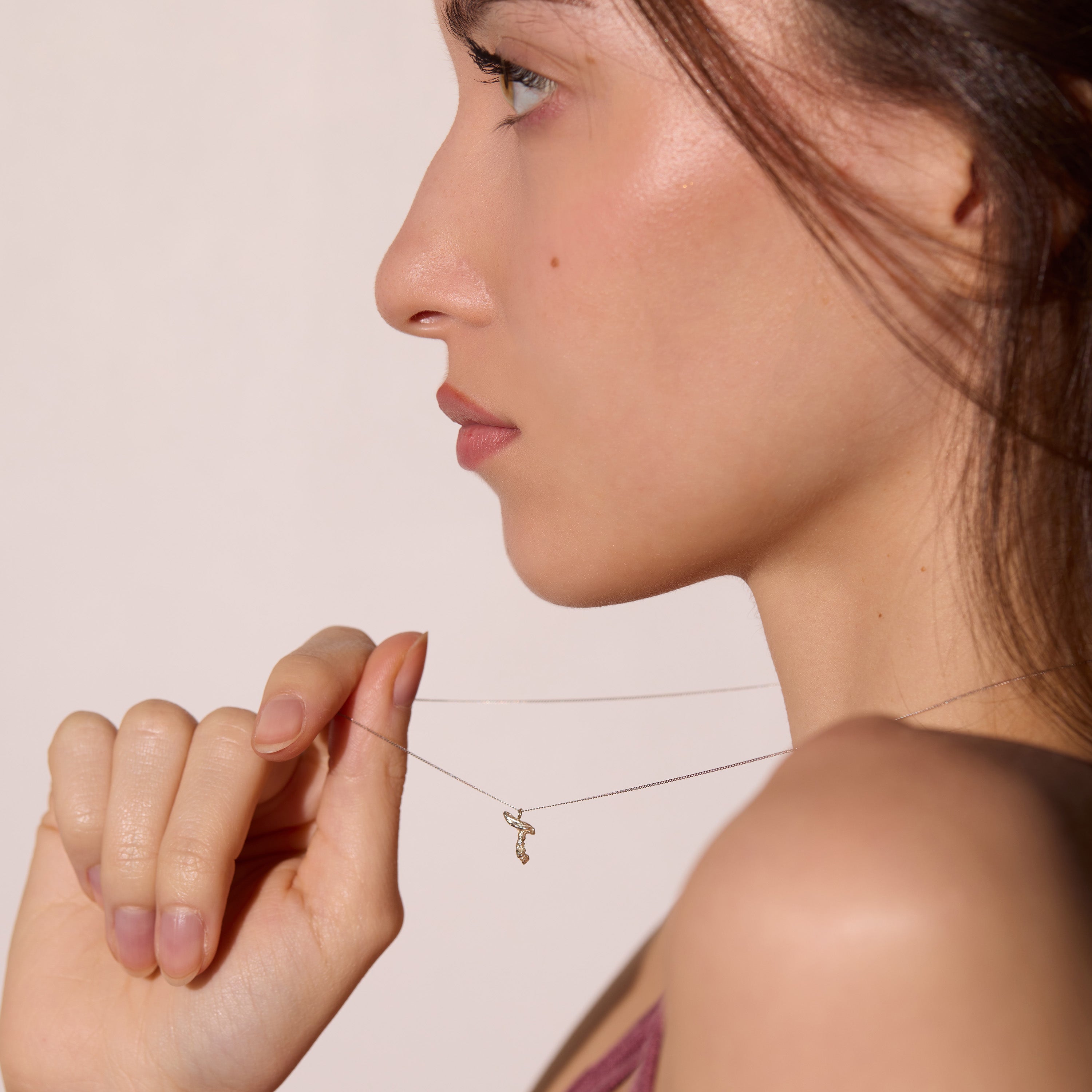 T Mini Alphabet White Gold Necklace