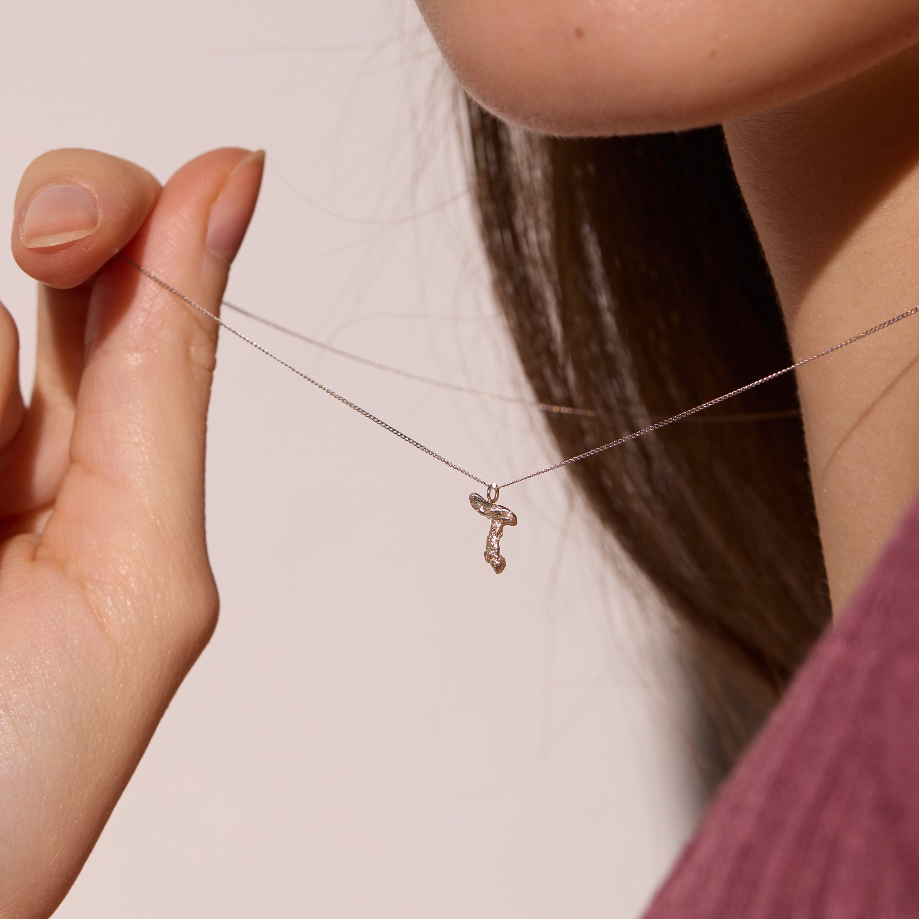 T Mini Alphabet White Gold Necklace