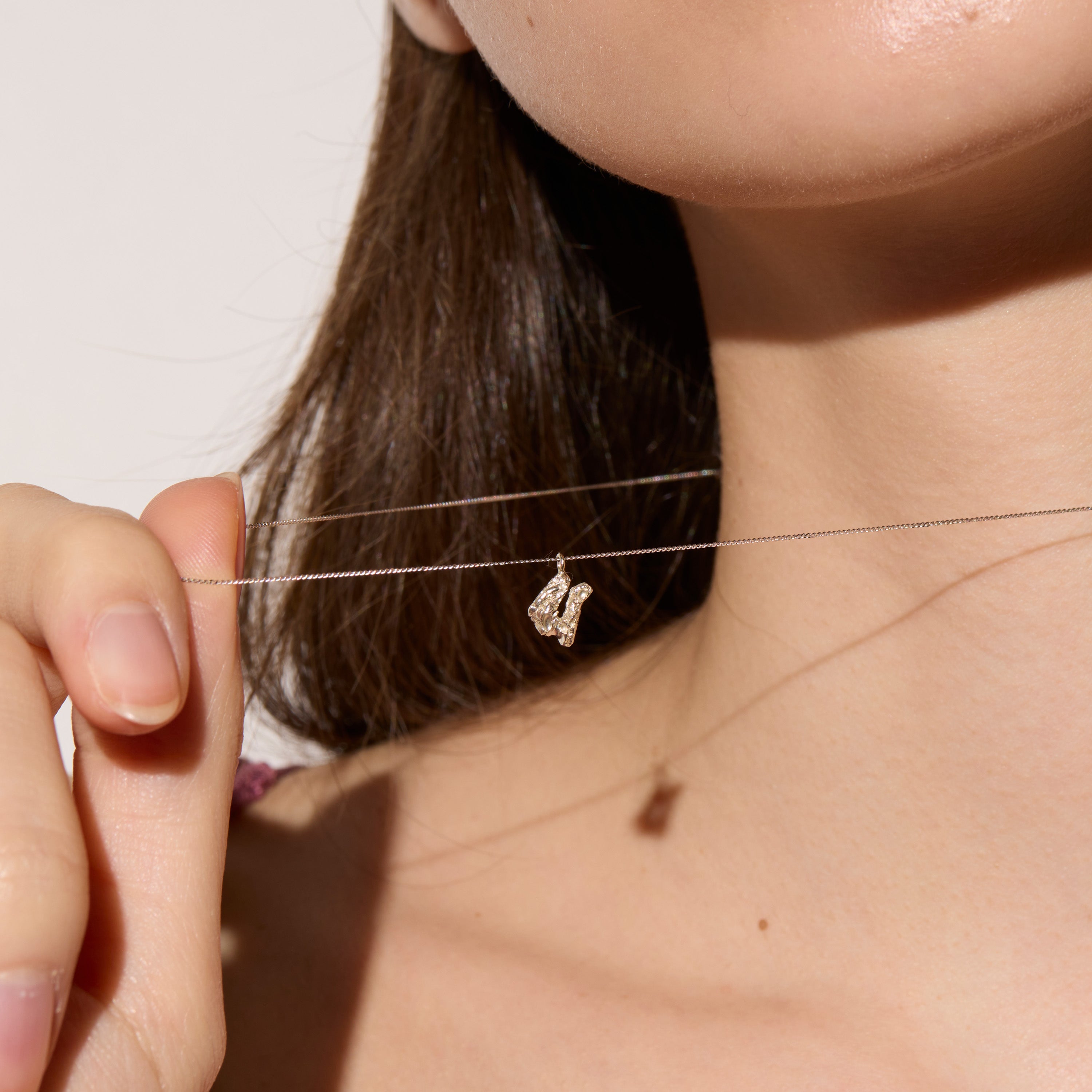 U Mini Alphabet White Gold Necklace