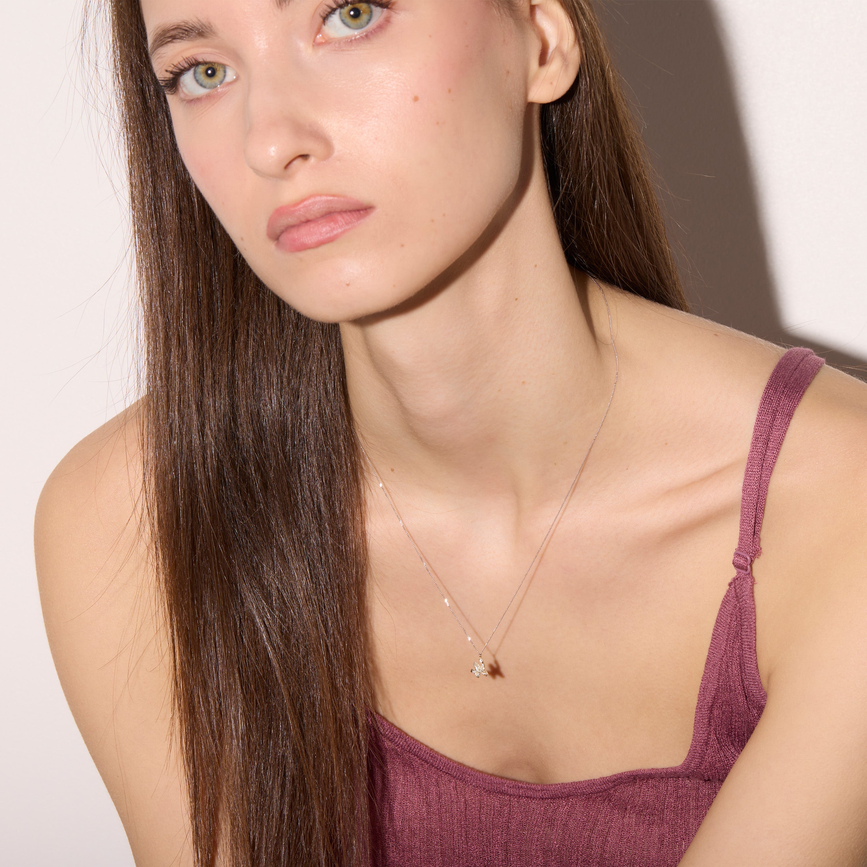 W Mini Alphabet White Gold Necklace