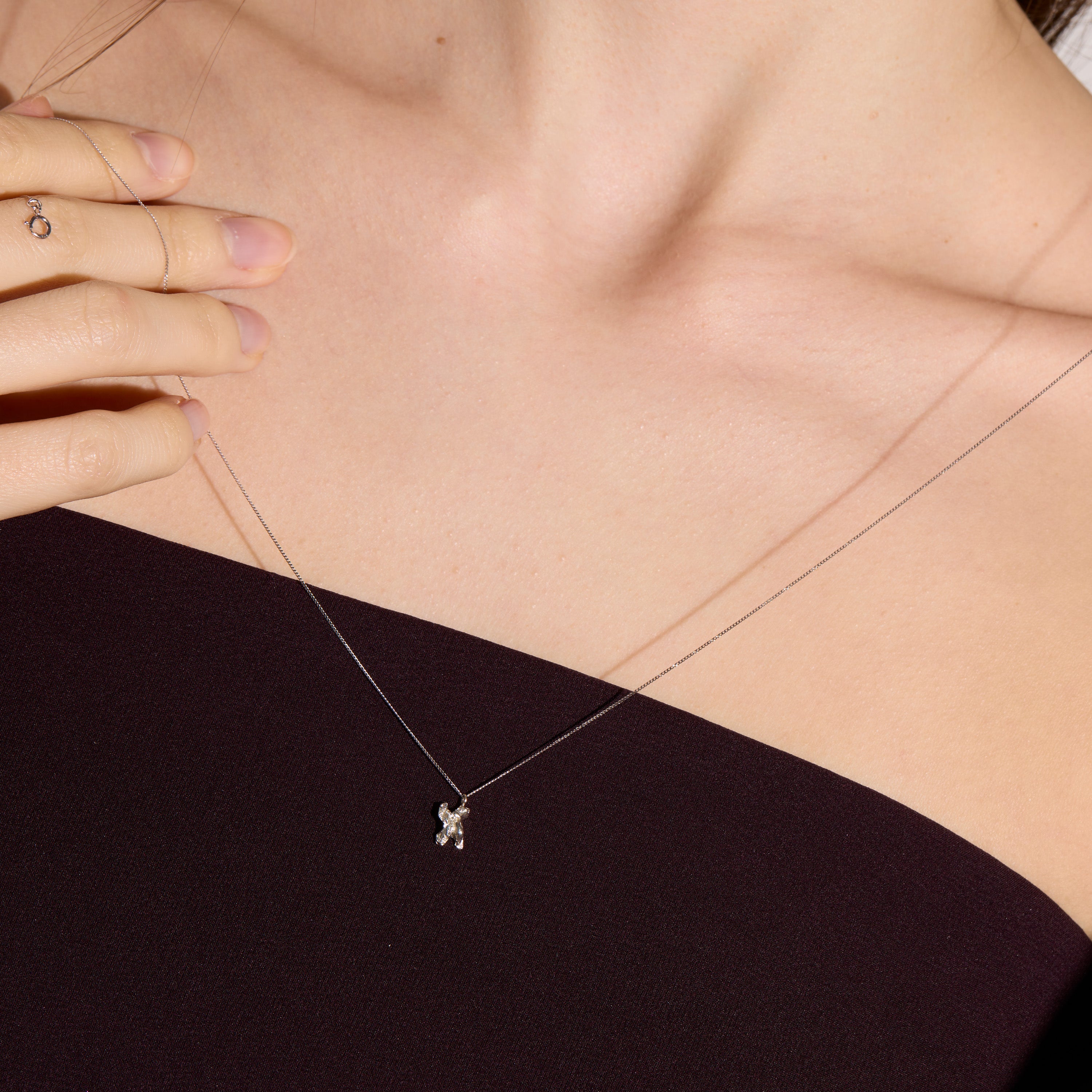 X Mini Alphabet White Gold Necklace