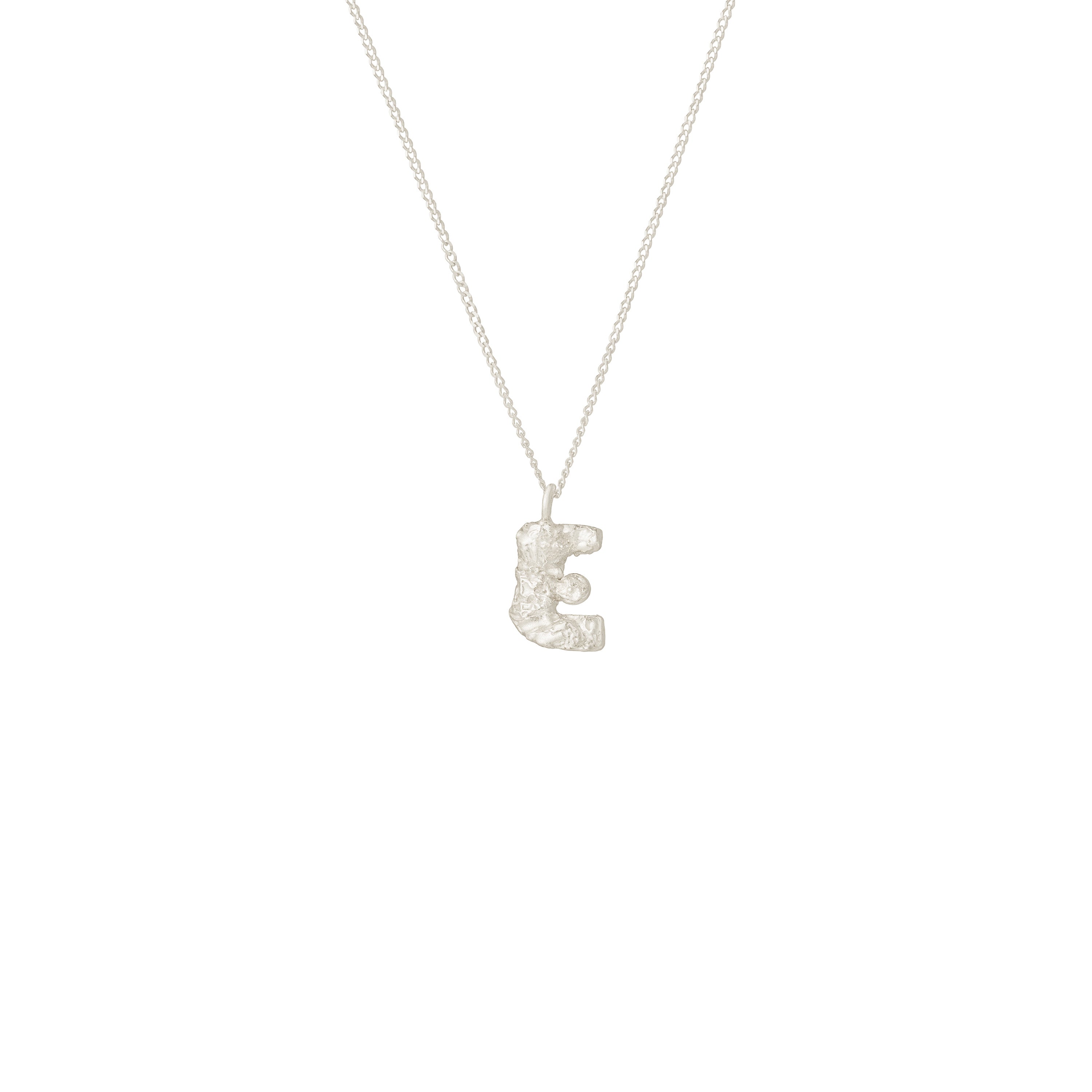 E Mini Alphabet White Gold Necklace