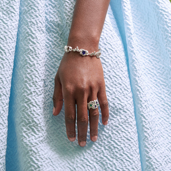 Shiitake Sapphire Emerald Argenti Recycled Silver Ring