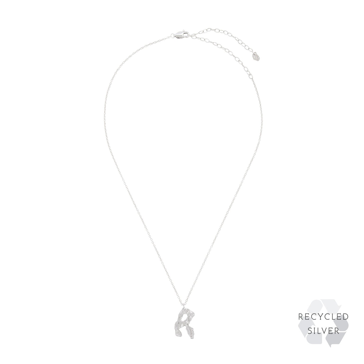 R Alphabet Recycled Silver Necklace