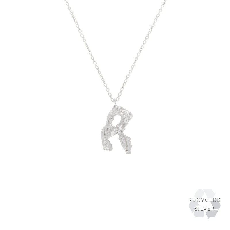 R Alphabet Recycled Silver Necklace