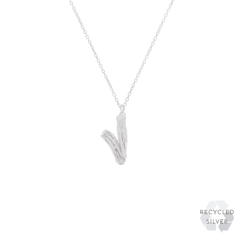 V Alphabet Recycled Silver Necklace