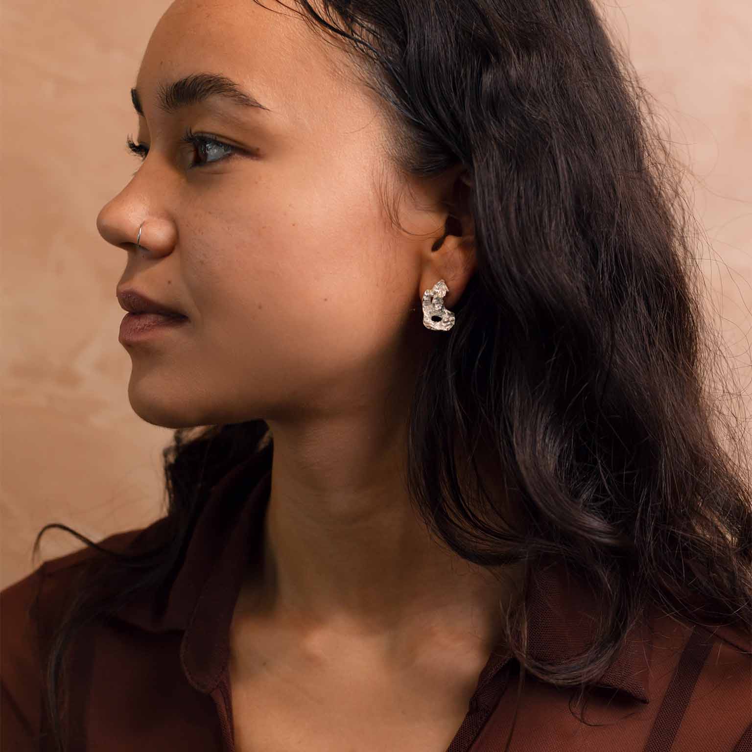 B Alphabet Recycled Silver Stud Earring