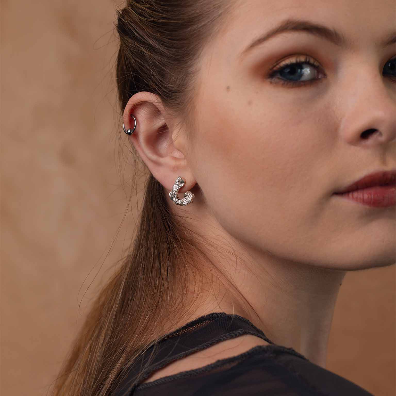 C Alphabet Recycled Silver Stud Earring