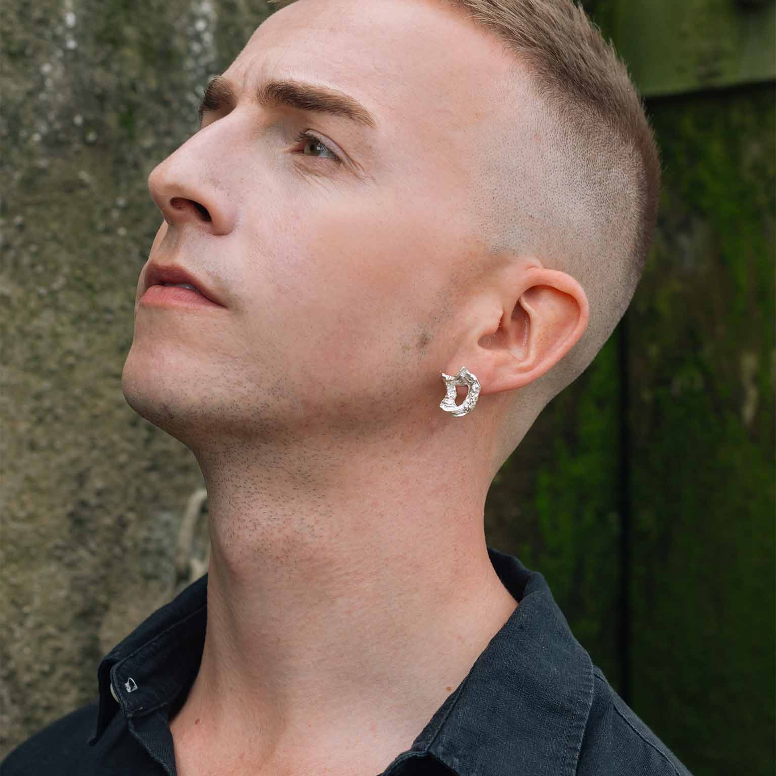 D Alphabet Recycled Silver Stud Earring